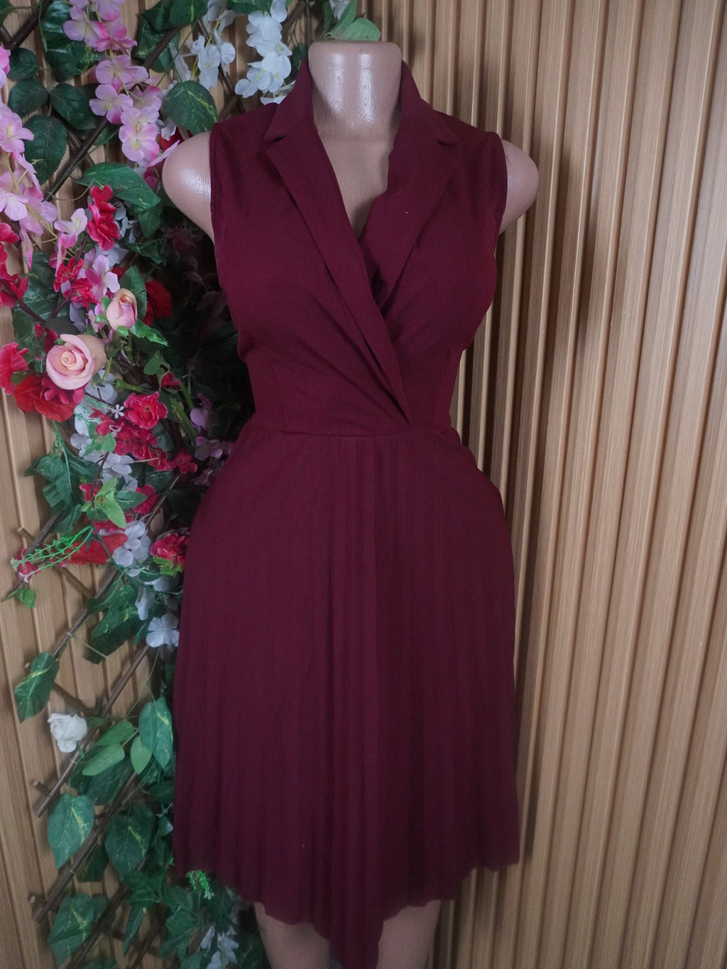 Robe évasée sans manches plissée col veste-S