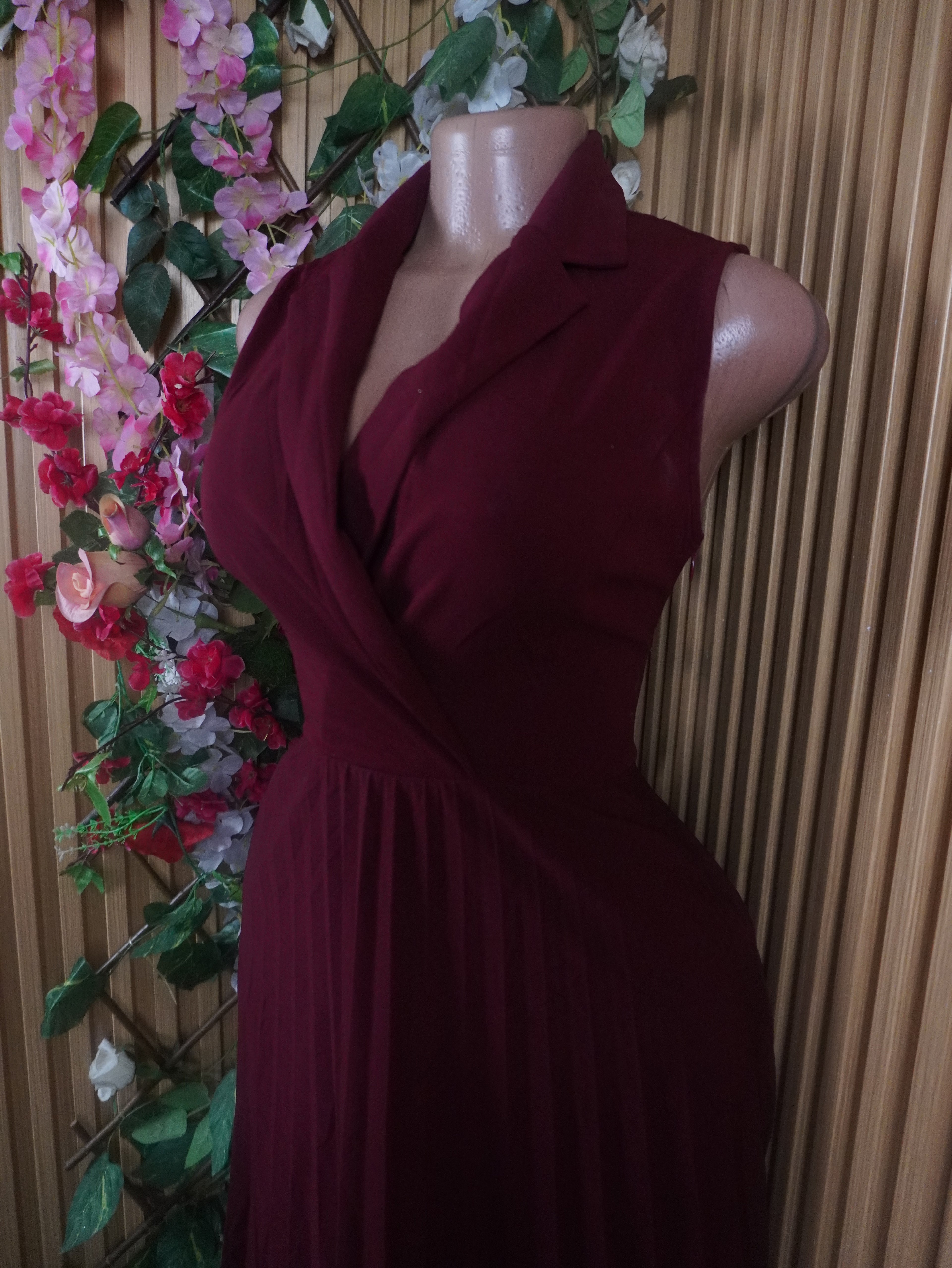 Robe évasée sans manches plissée col veste-S