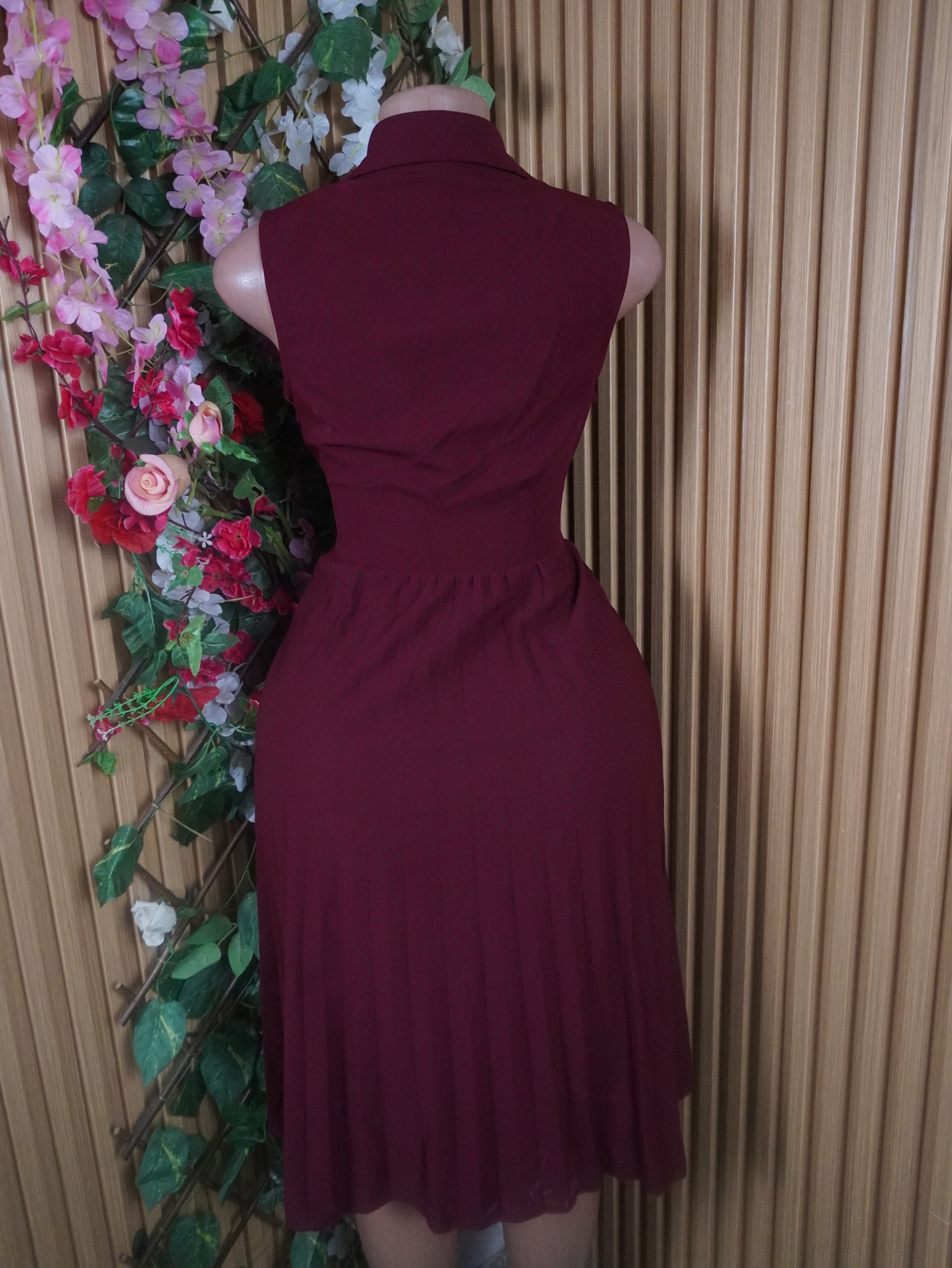 Robe évasée sans manches plissée col veste-S