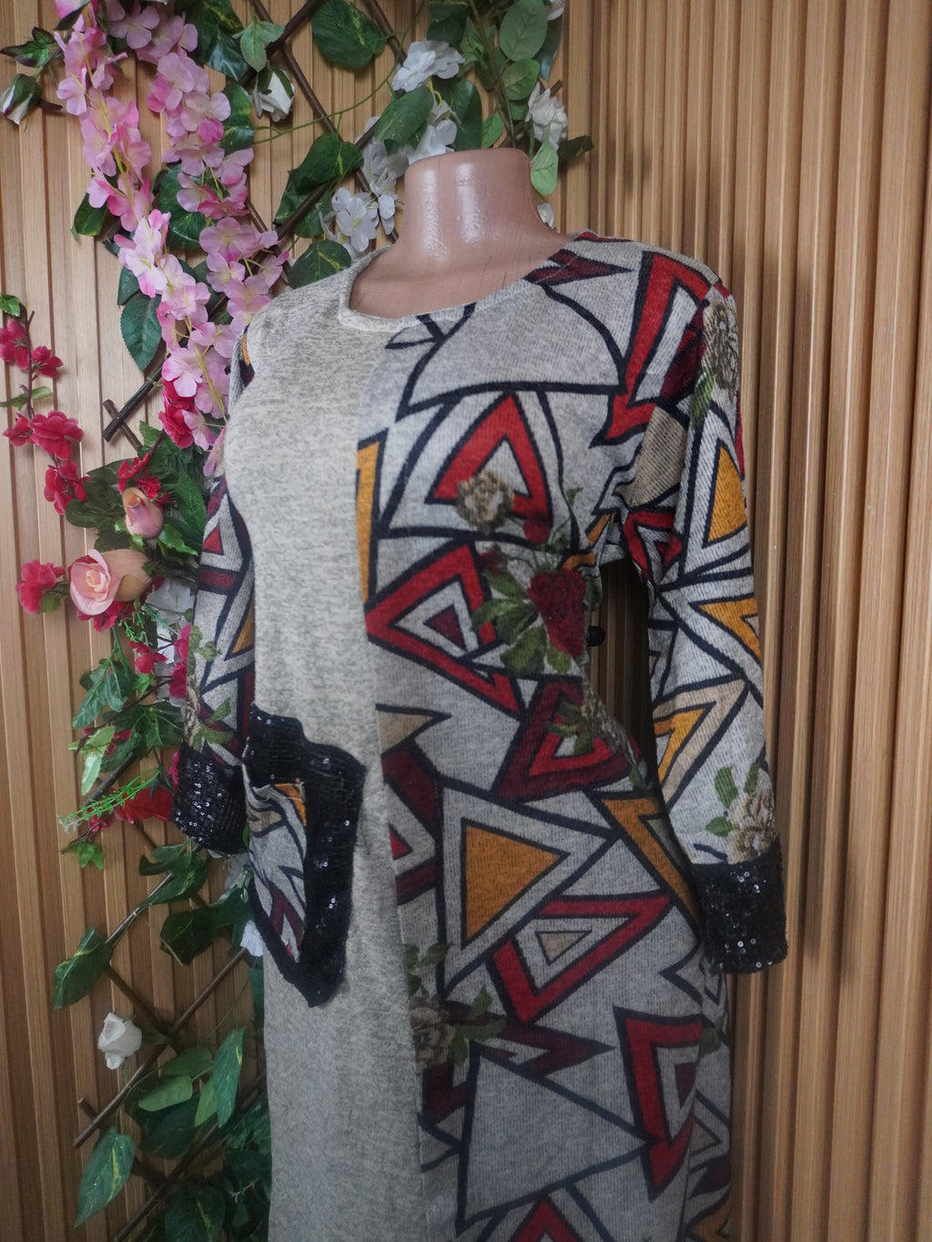 Robe évasée longues manches longues motif deux temps-XXL