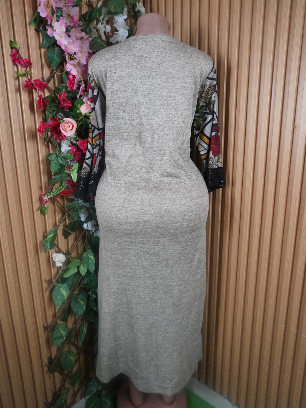 Robe évasée longues manches longues motif deux temps-XXL