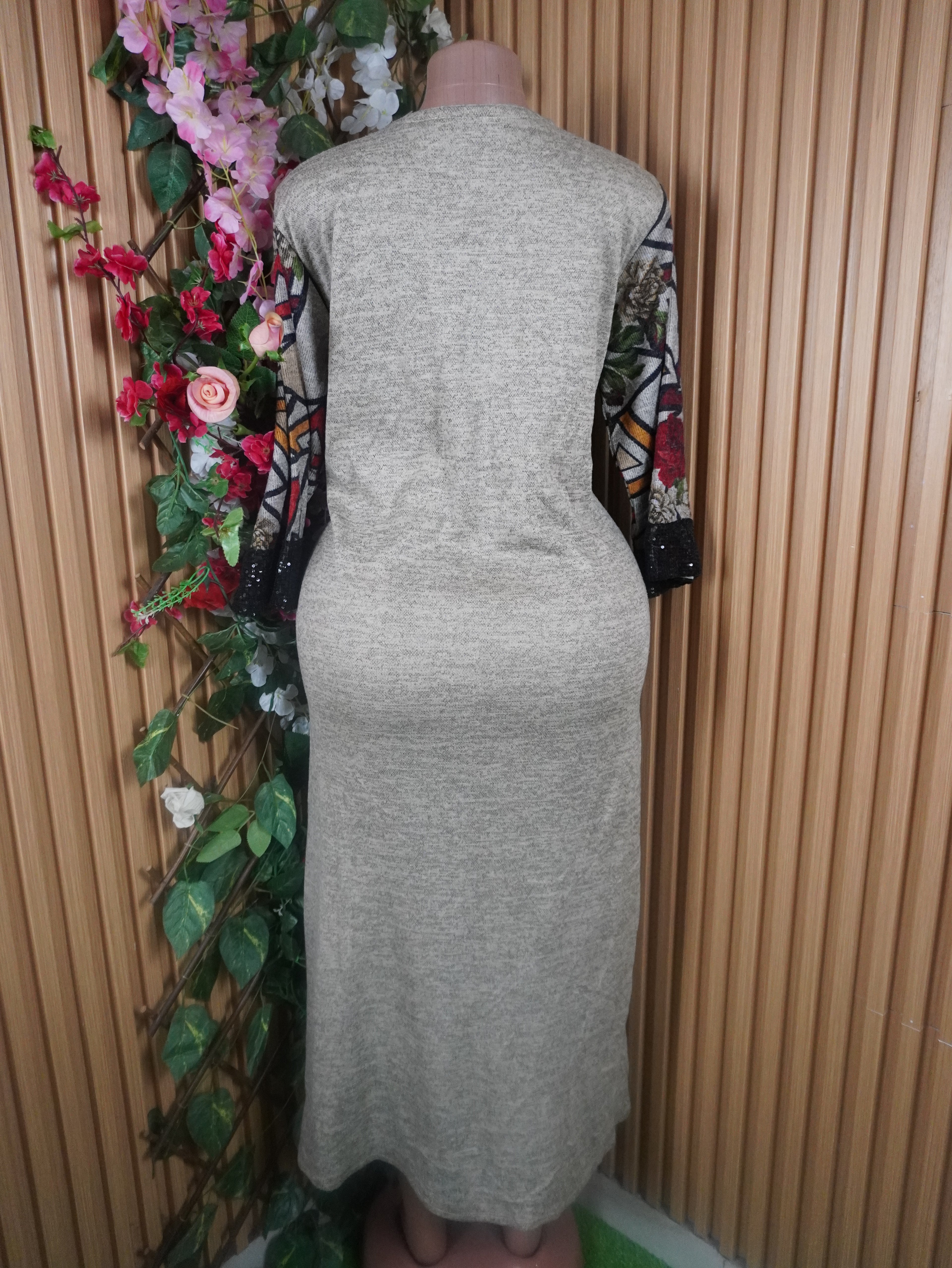 Robe évasée longues manches longues motif deux temps-XXL