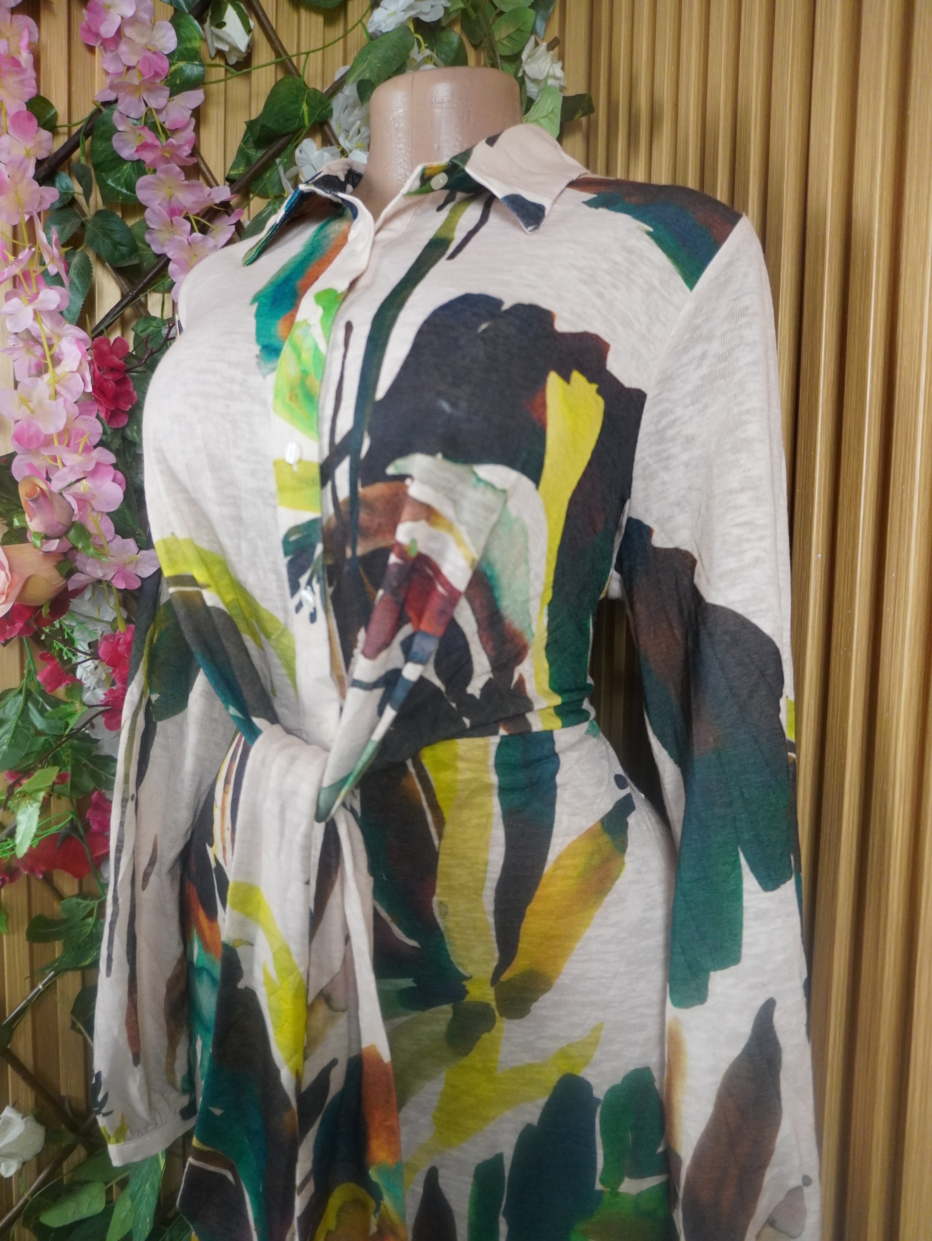 Robe évasée longue manches longues imprimée fleurie-L
