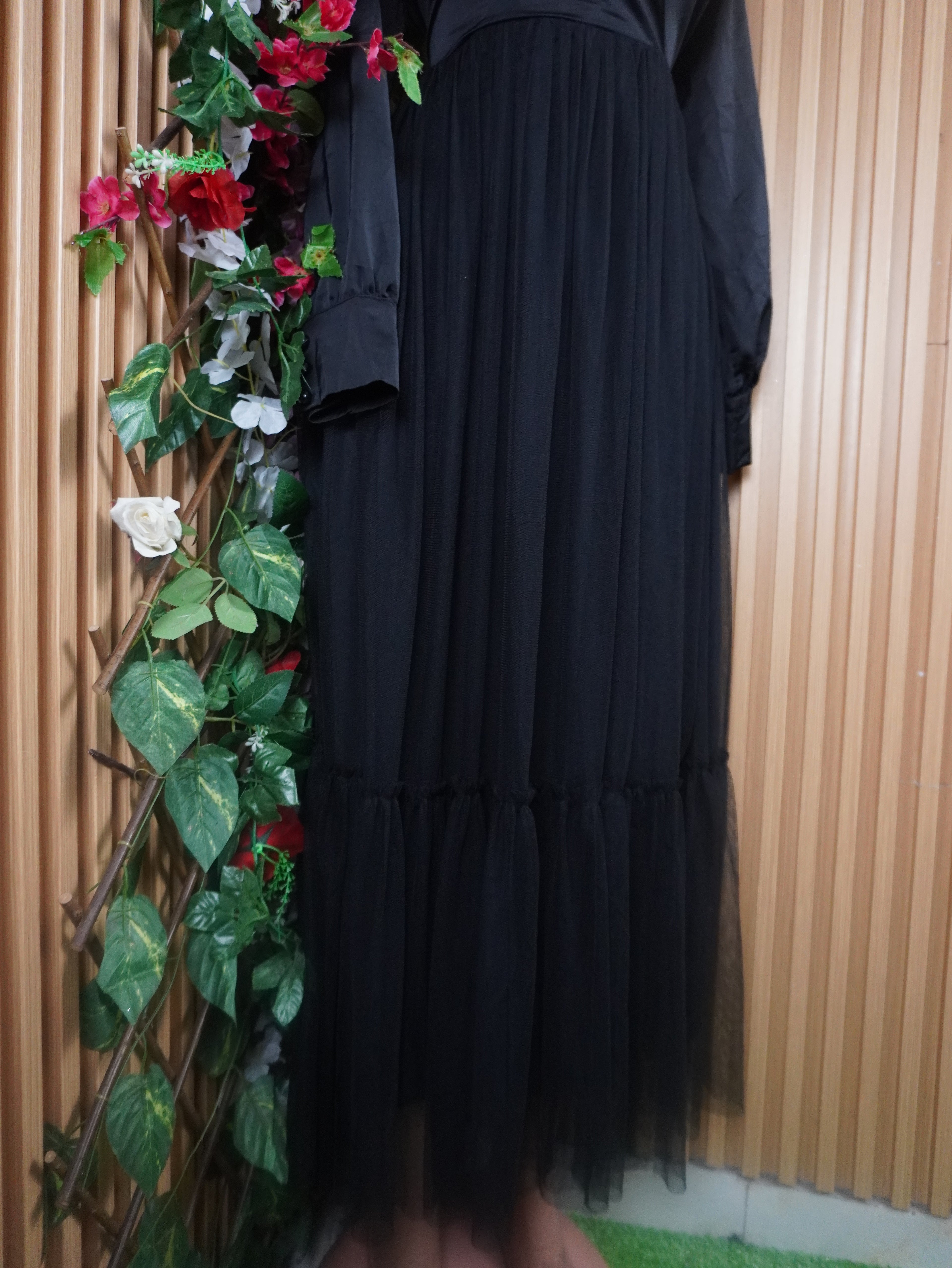 Robe évasée longue manches longues décolletée-S