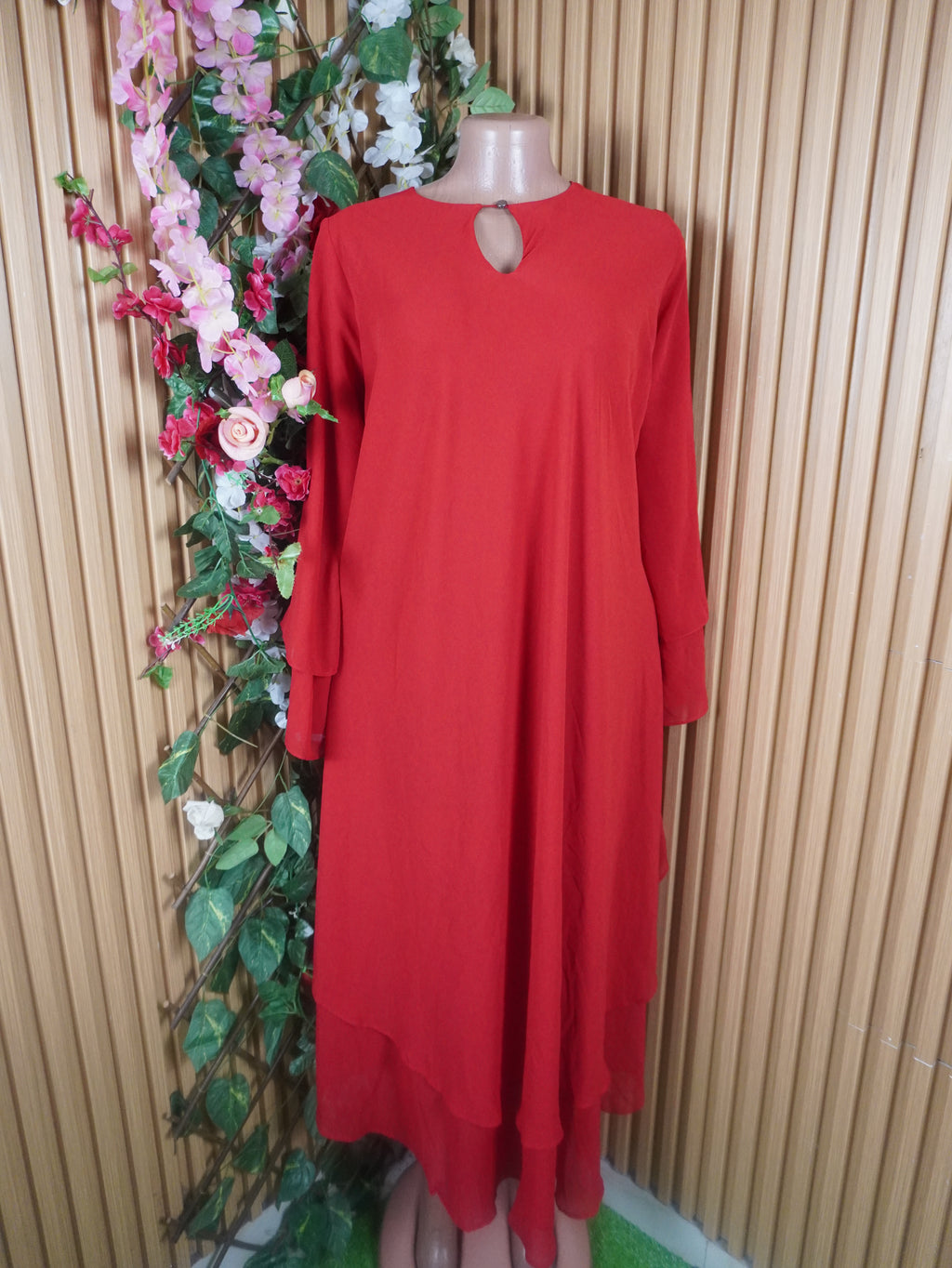 Robe évasée longue manches manches dénudée-XXXL