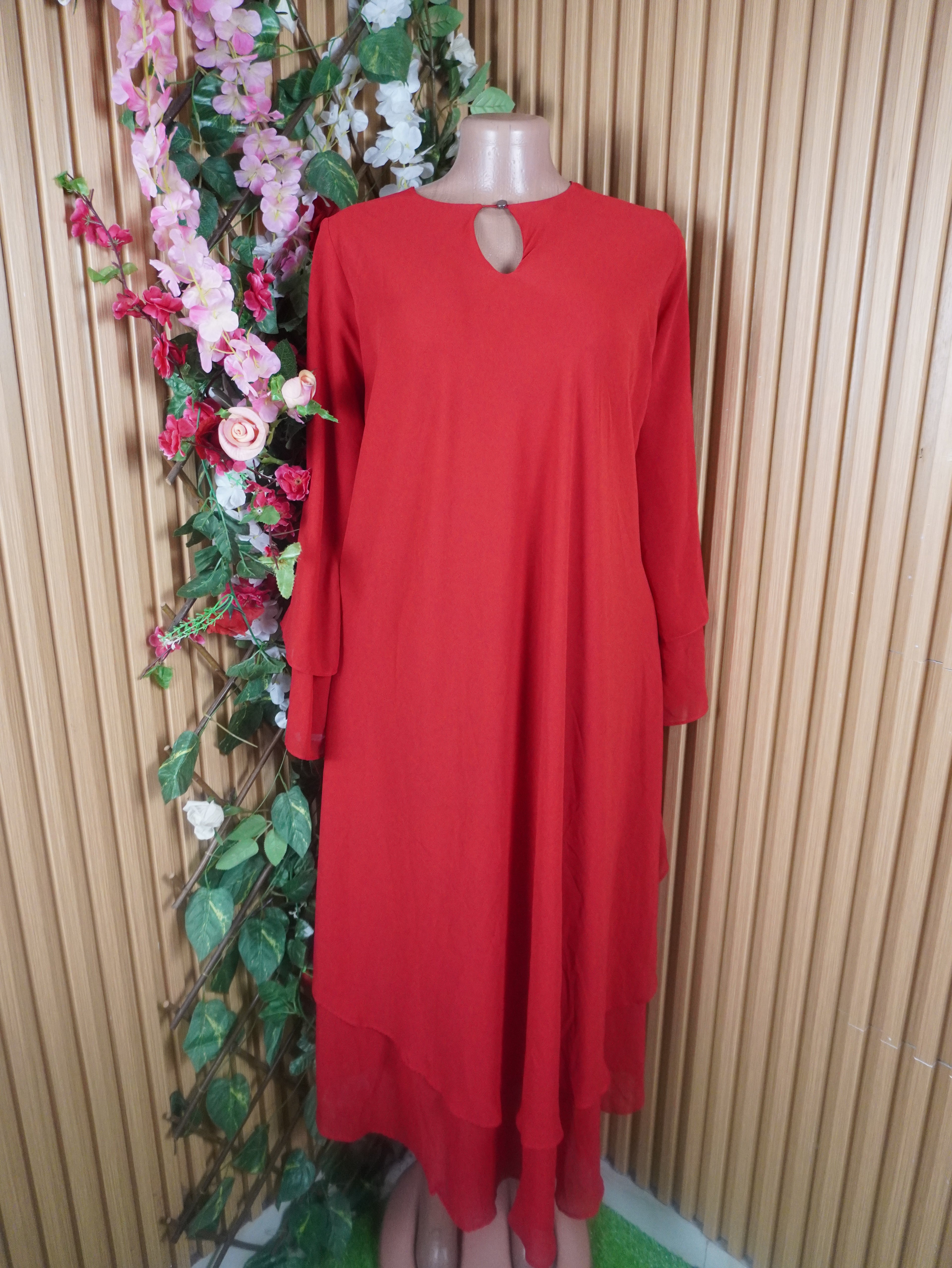 Robe évasée longue manches manches dénudée-XXXL