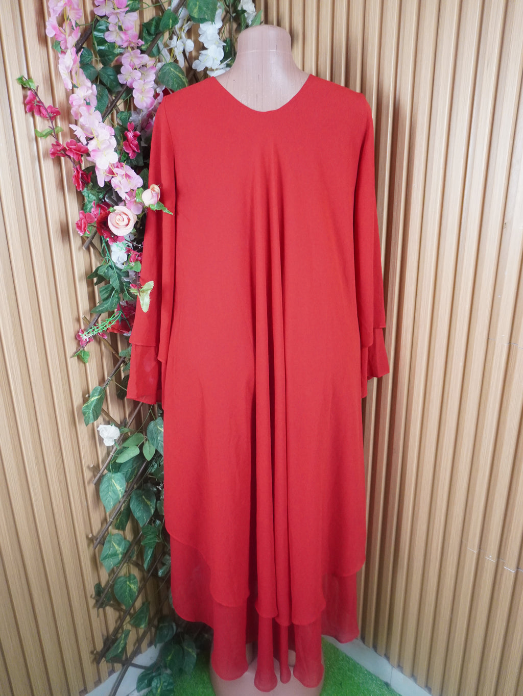 Robe évasée longue manches manches dénudée-XXXL