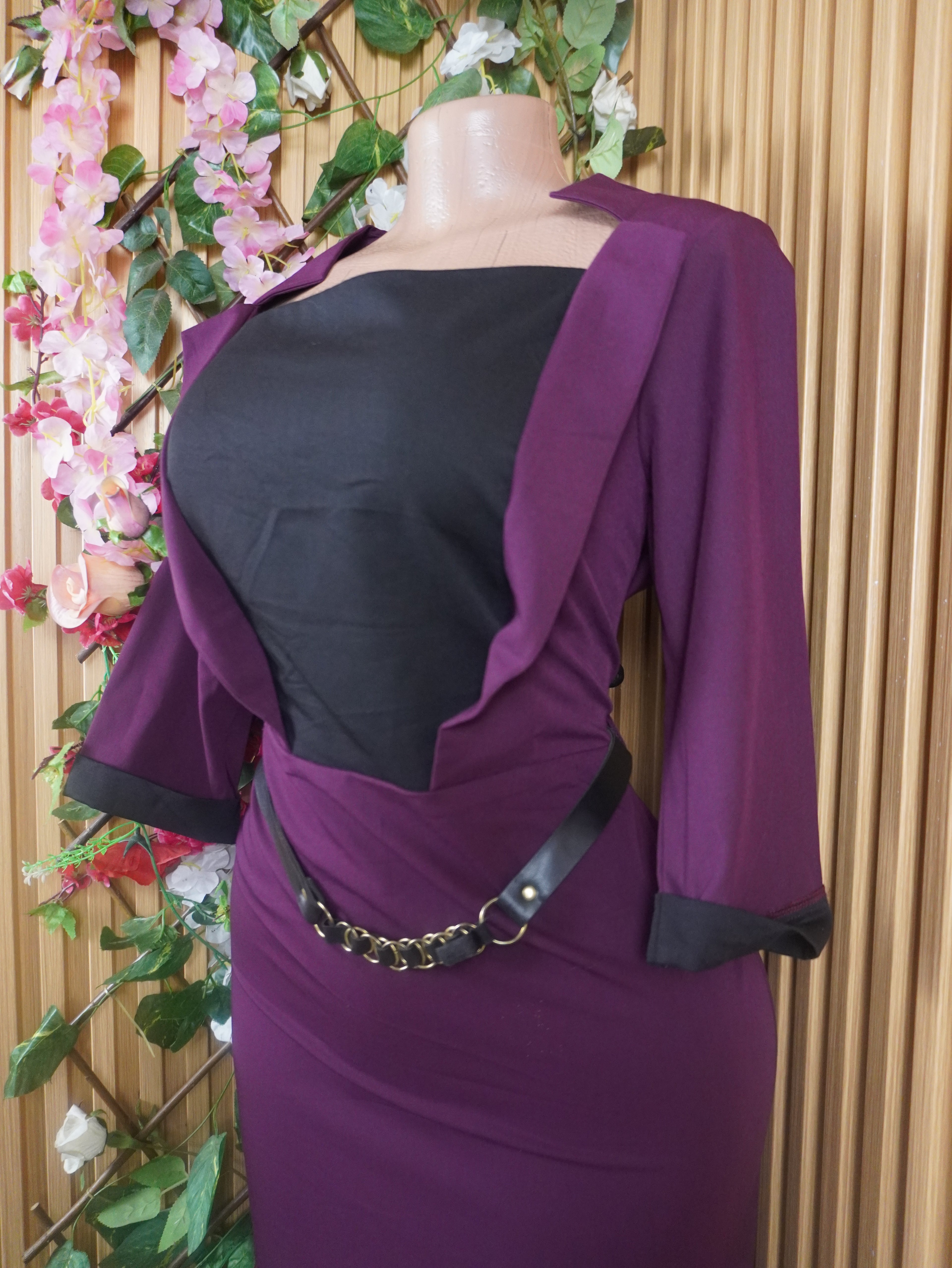 Robe moulante manches longues motif deux temps-L