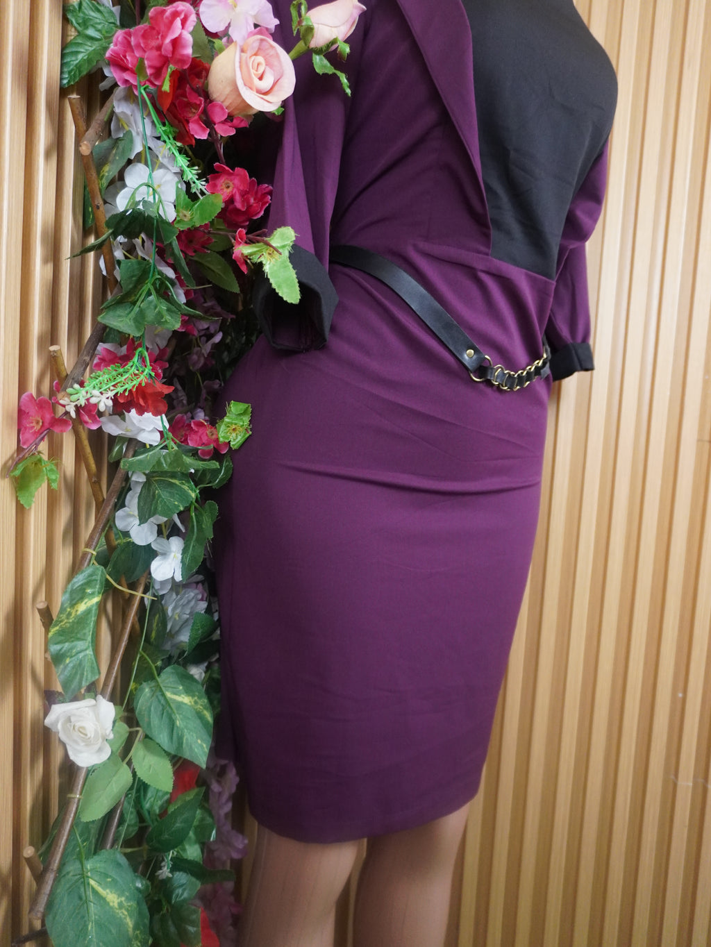 Robe moulante manches longues motif deux temps-L