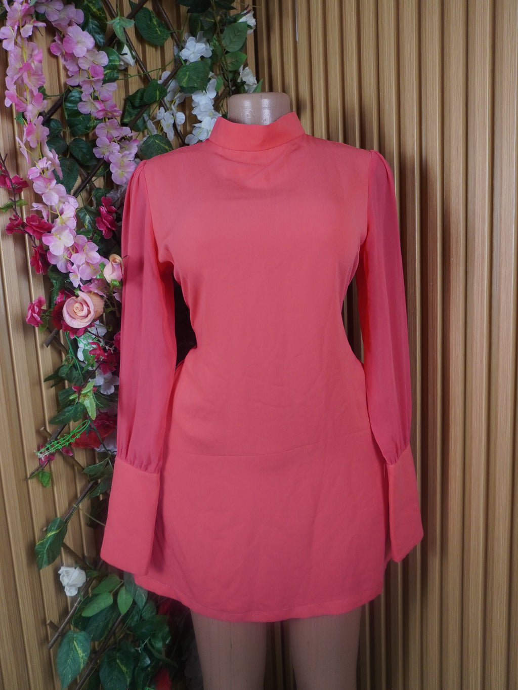 Robe évasée manches longues col mao-L