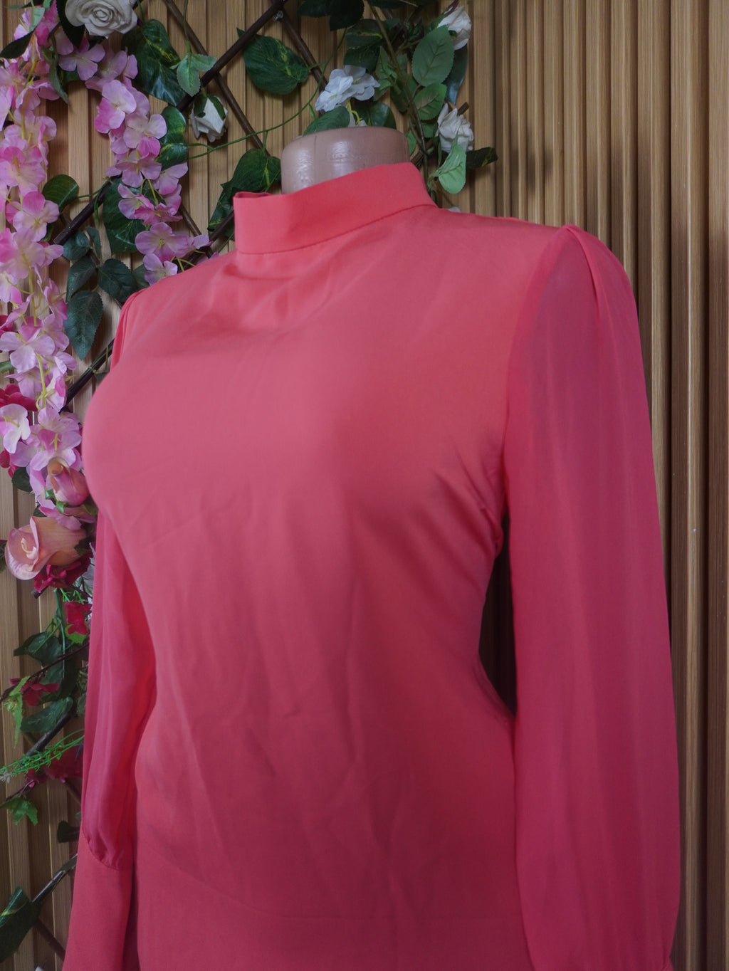 Robe évasée manches longues col mao-L