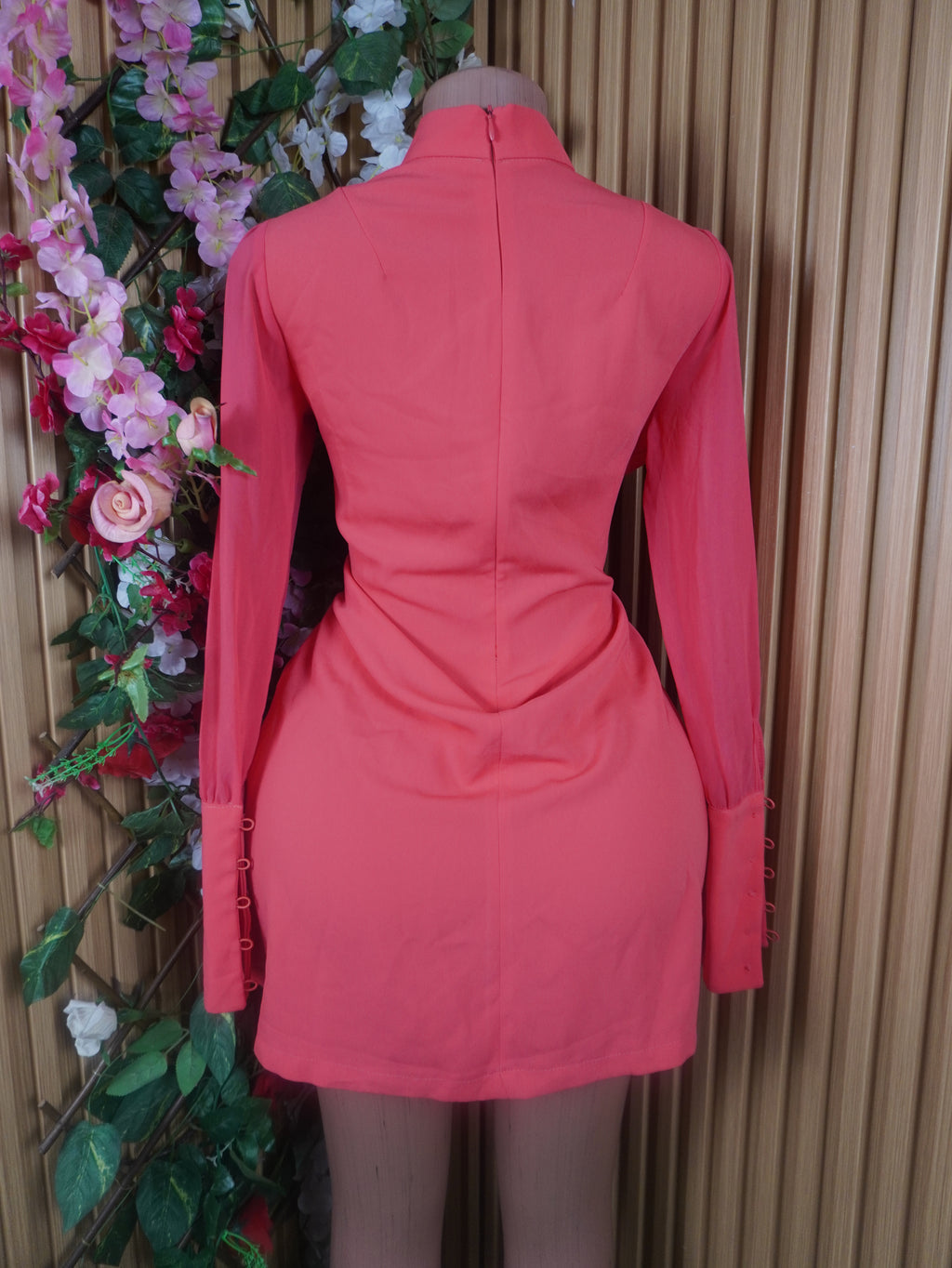 Robe évasée manches longues col mao-L