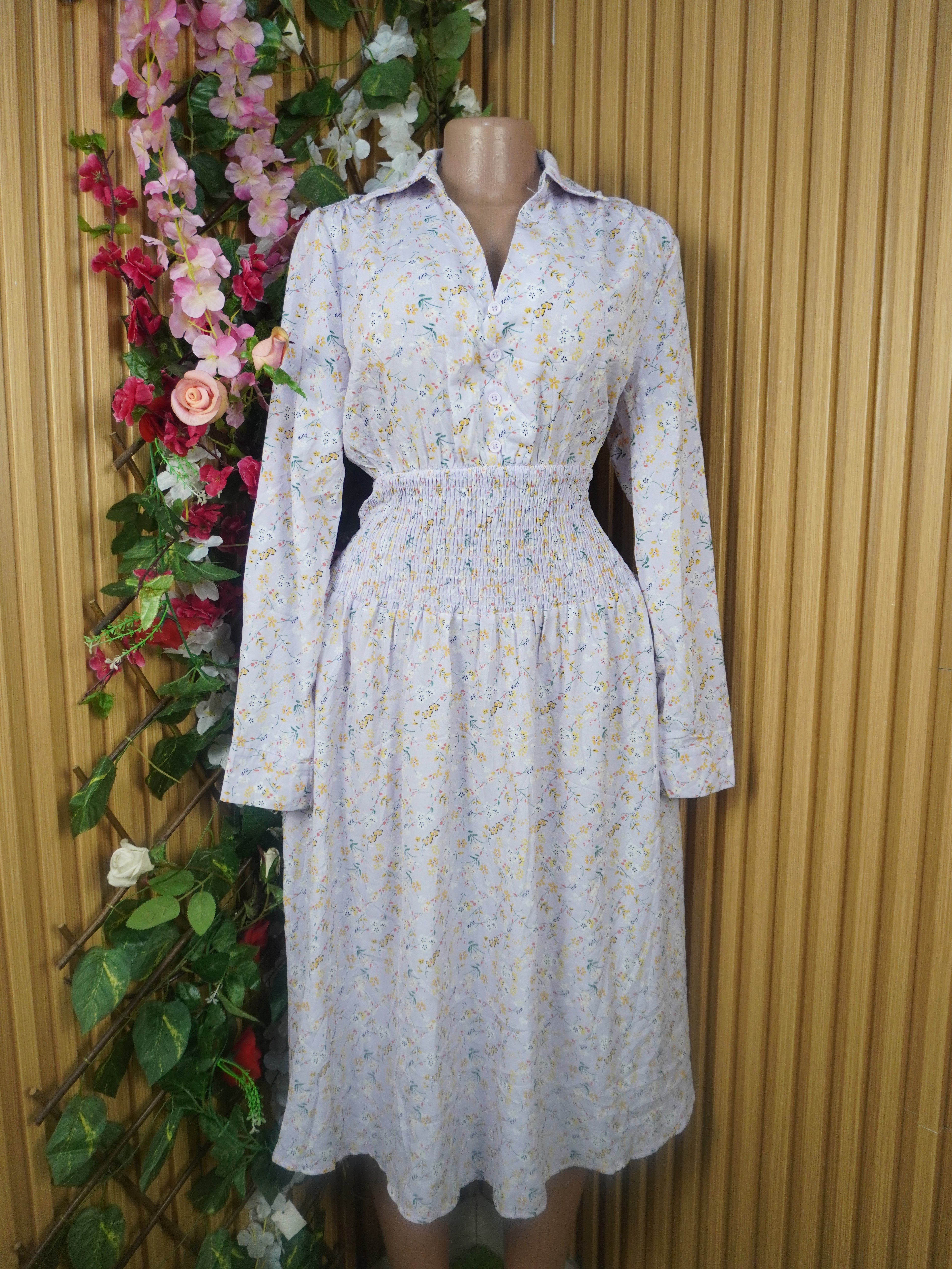 Robe évasée-longue manches longues col chemise-XL