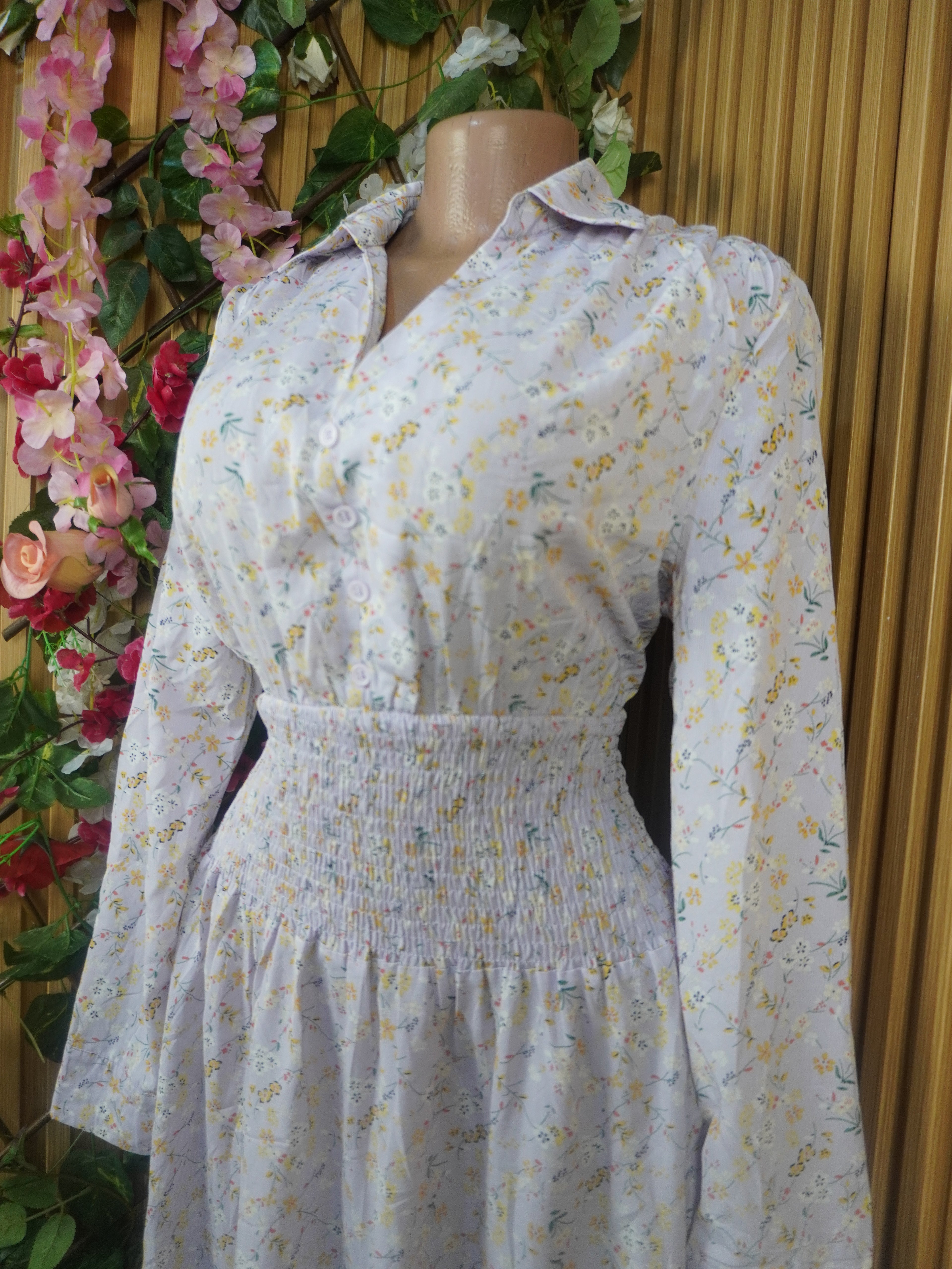 Robe évasée-longue manches longues col chemise-XL