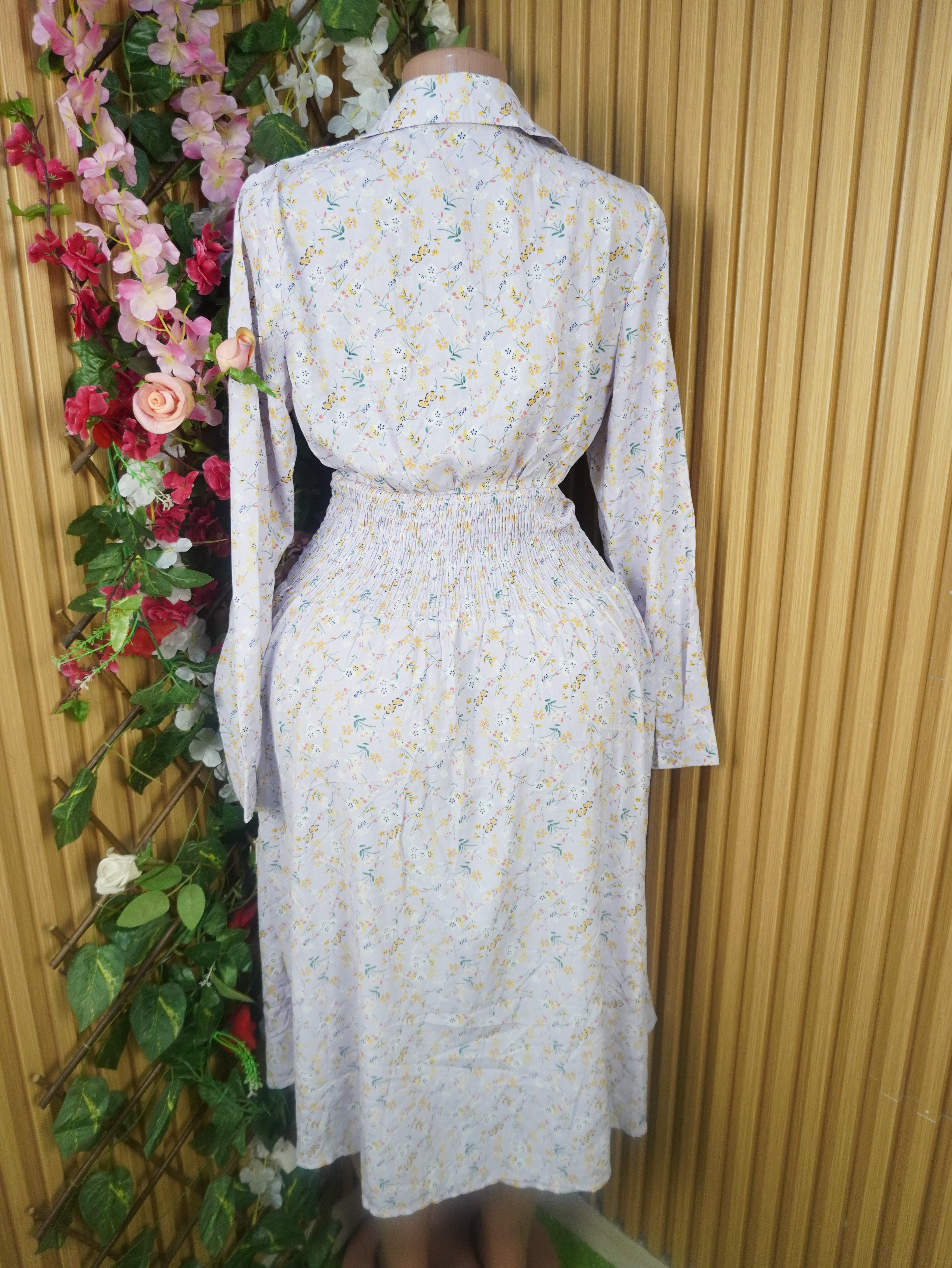 Robe évasée-longue manches longues col chemise-XL