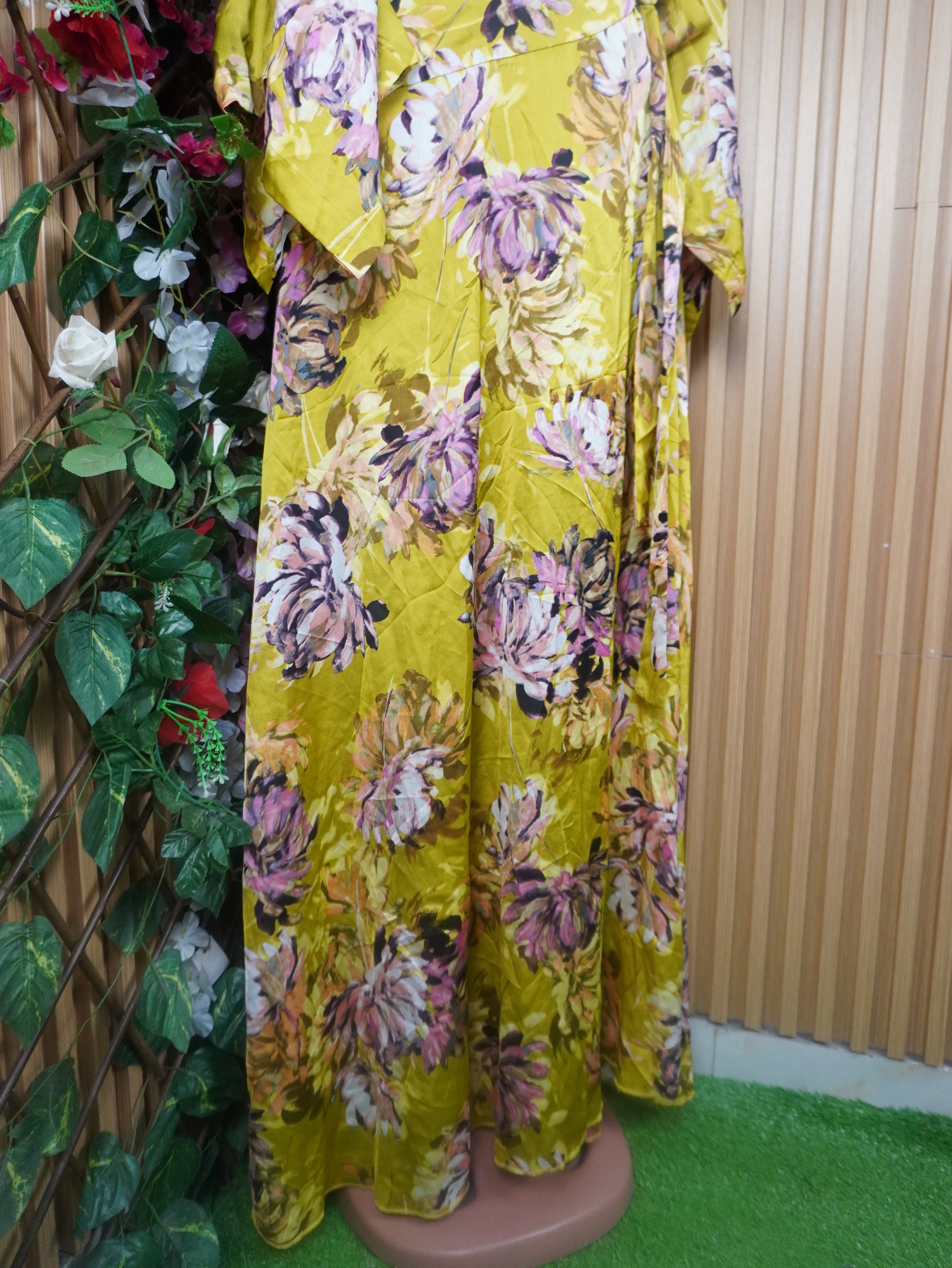 Robe évasée manches longues décolletée-S