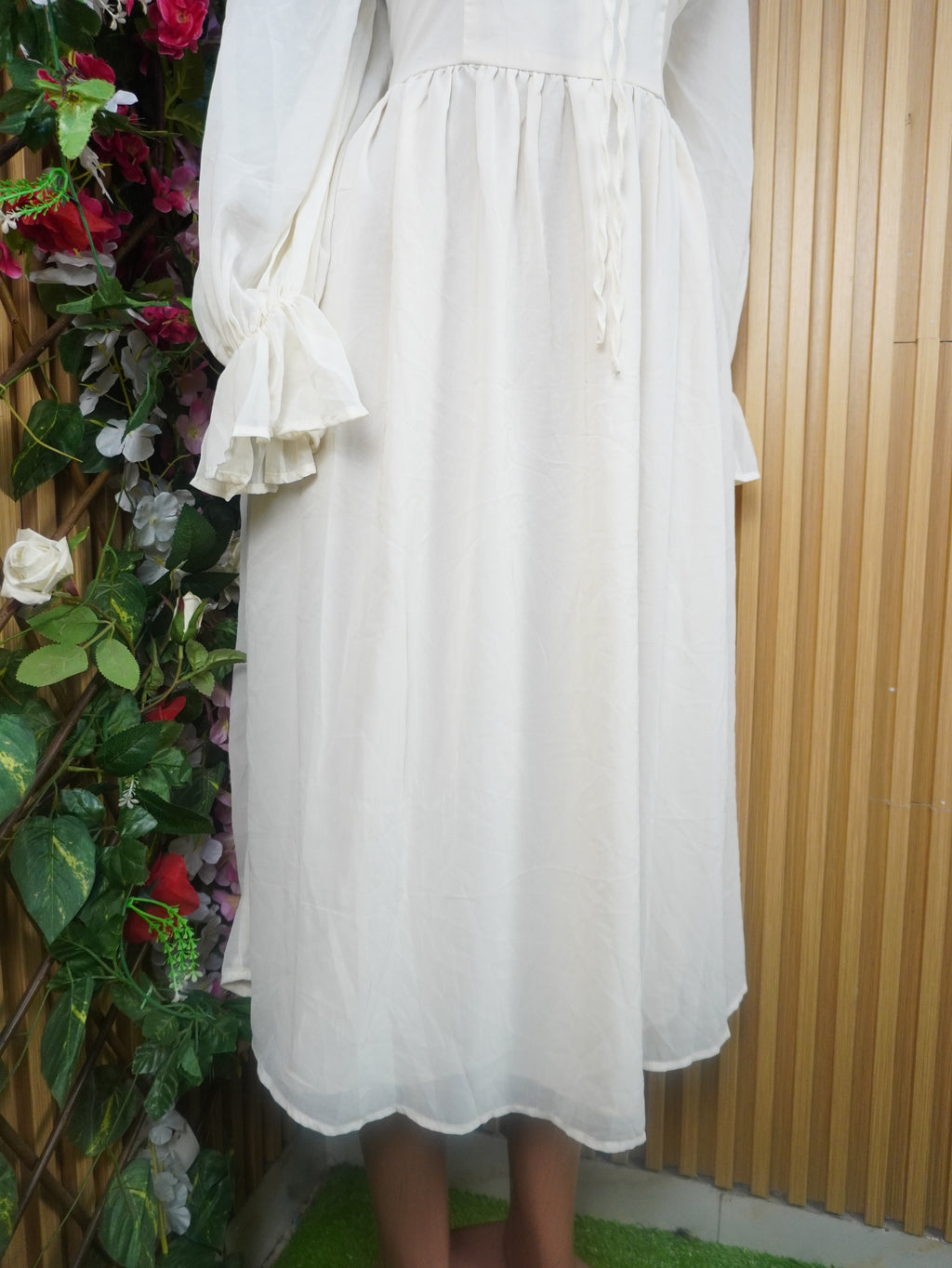 Robe évasée longue manches longues décolletée-XL