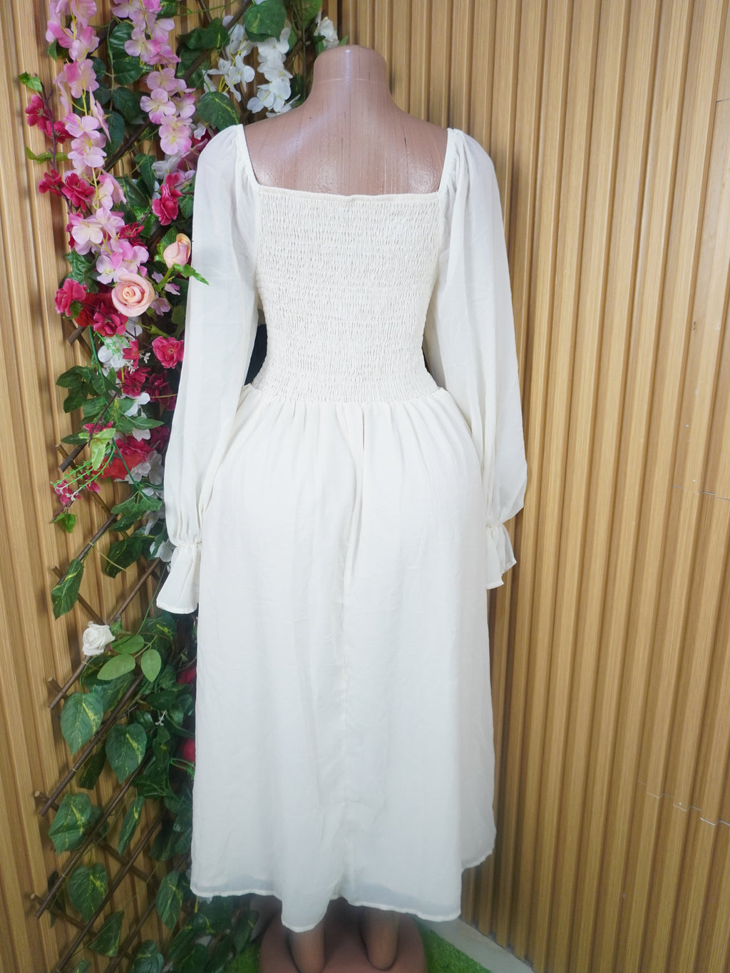 Robe évasée longue manches longues décolletée-XL
