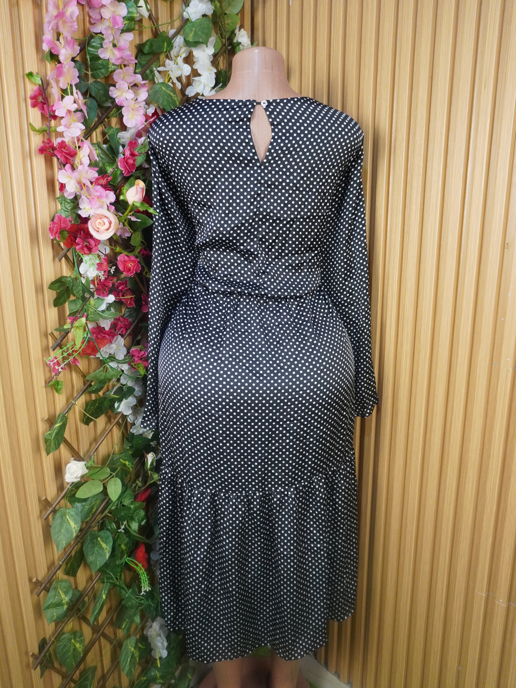 Robe évasée longues manches longues plisée-XL
