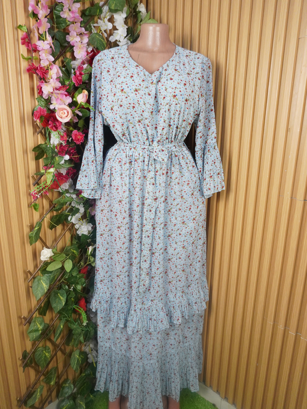 Robe évasée longue manches longues imprimée fleurie-M