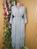 Robe évasée longue manches longues imprimée fleurie-M