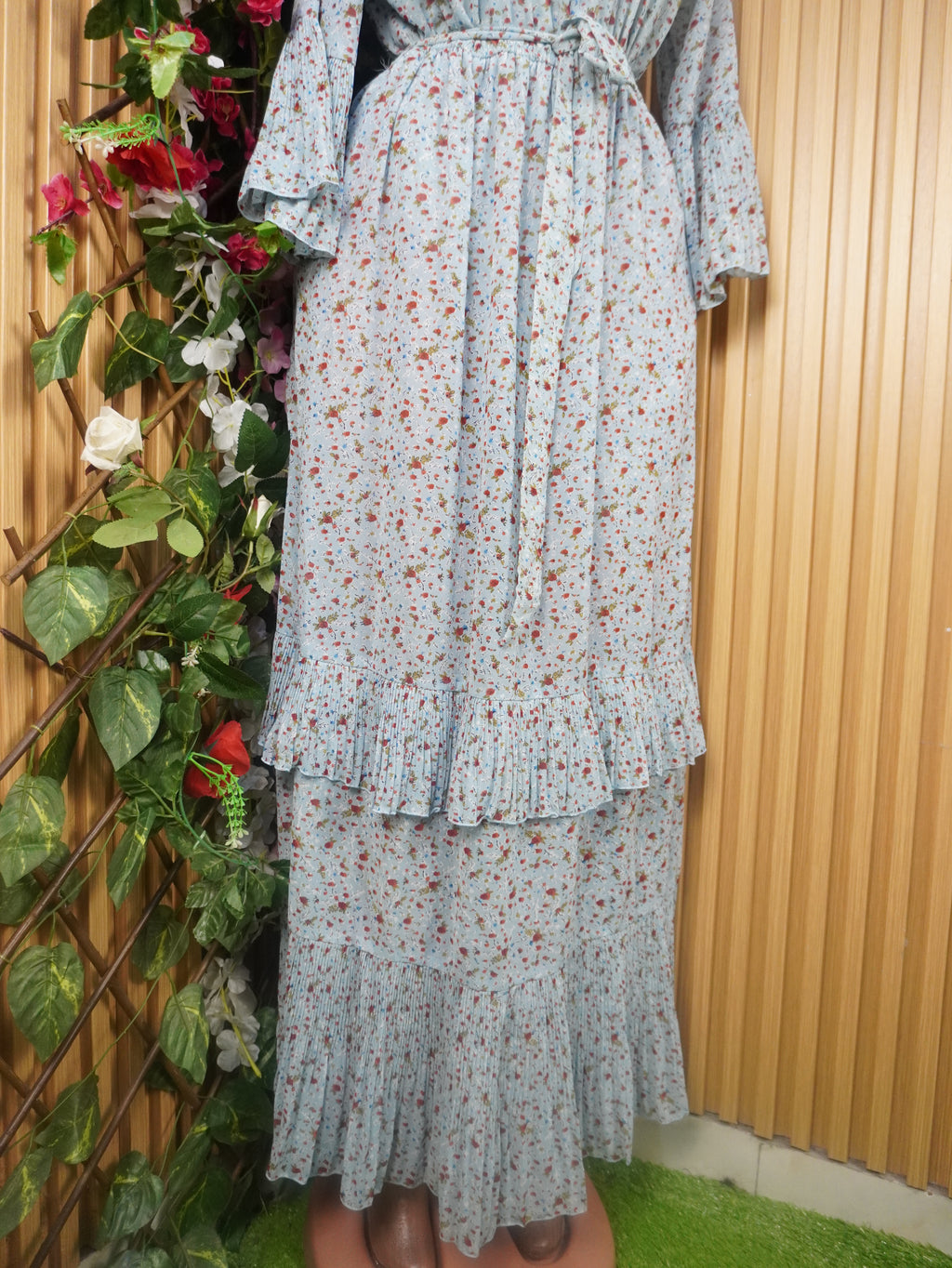 Robe évasée longue manches longues imprimée fleurie-M