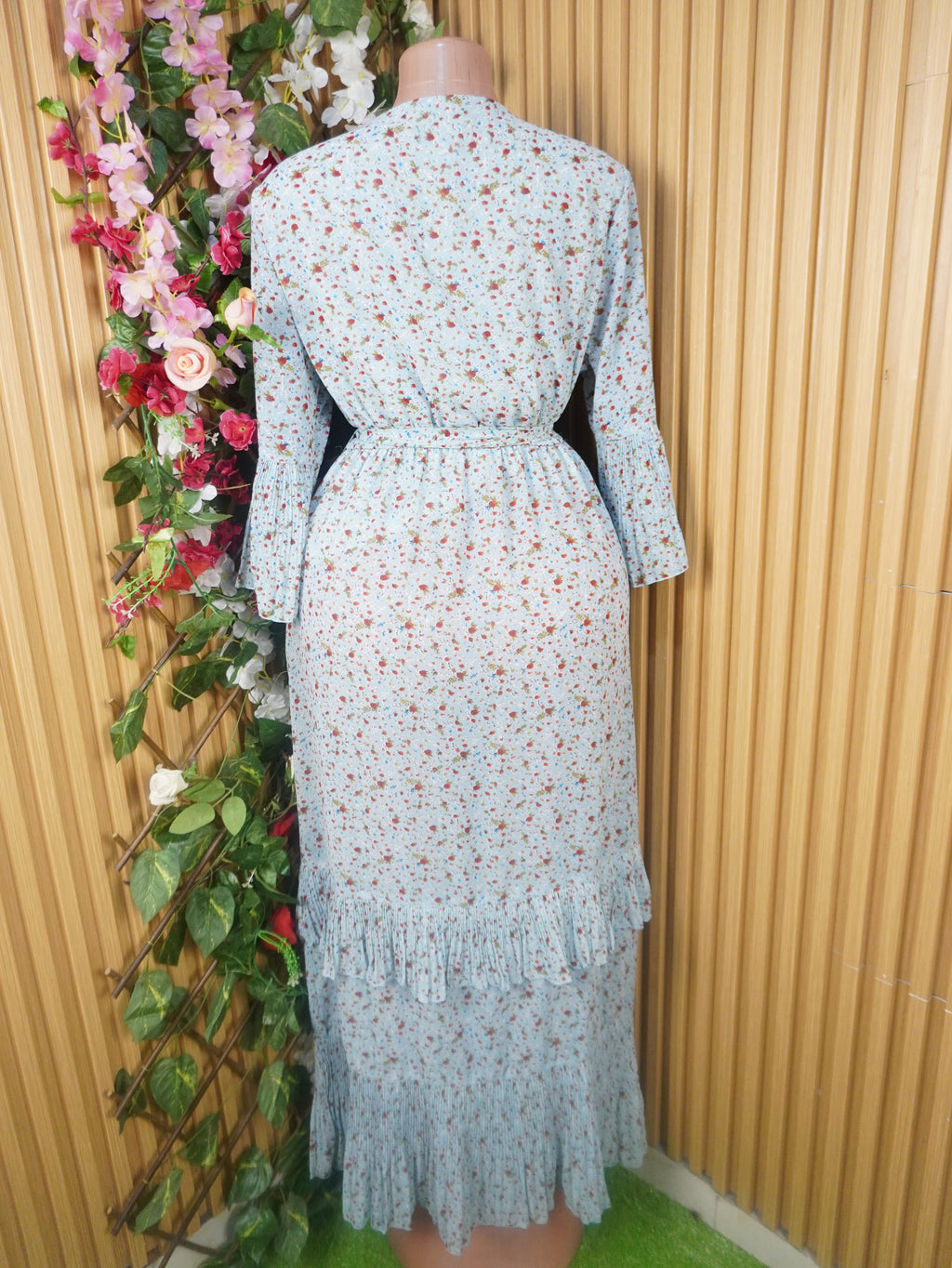 Robe évasée longue manches longues imprimée fleurie-M