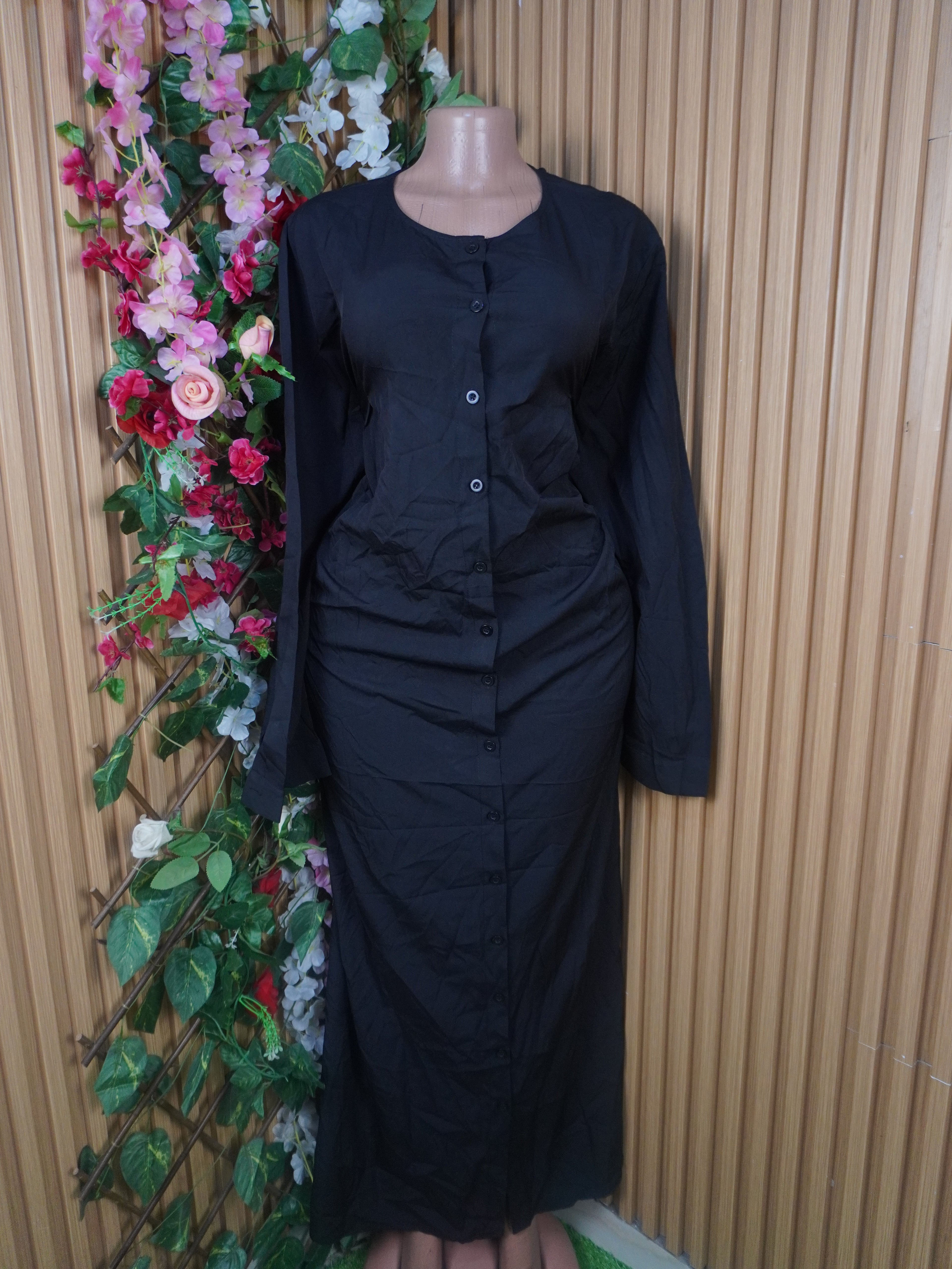 Robe droite longue manches longues avec boutons-XL