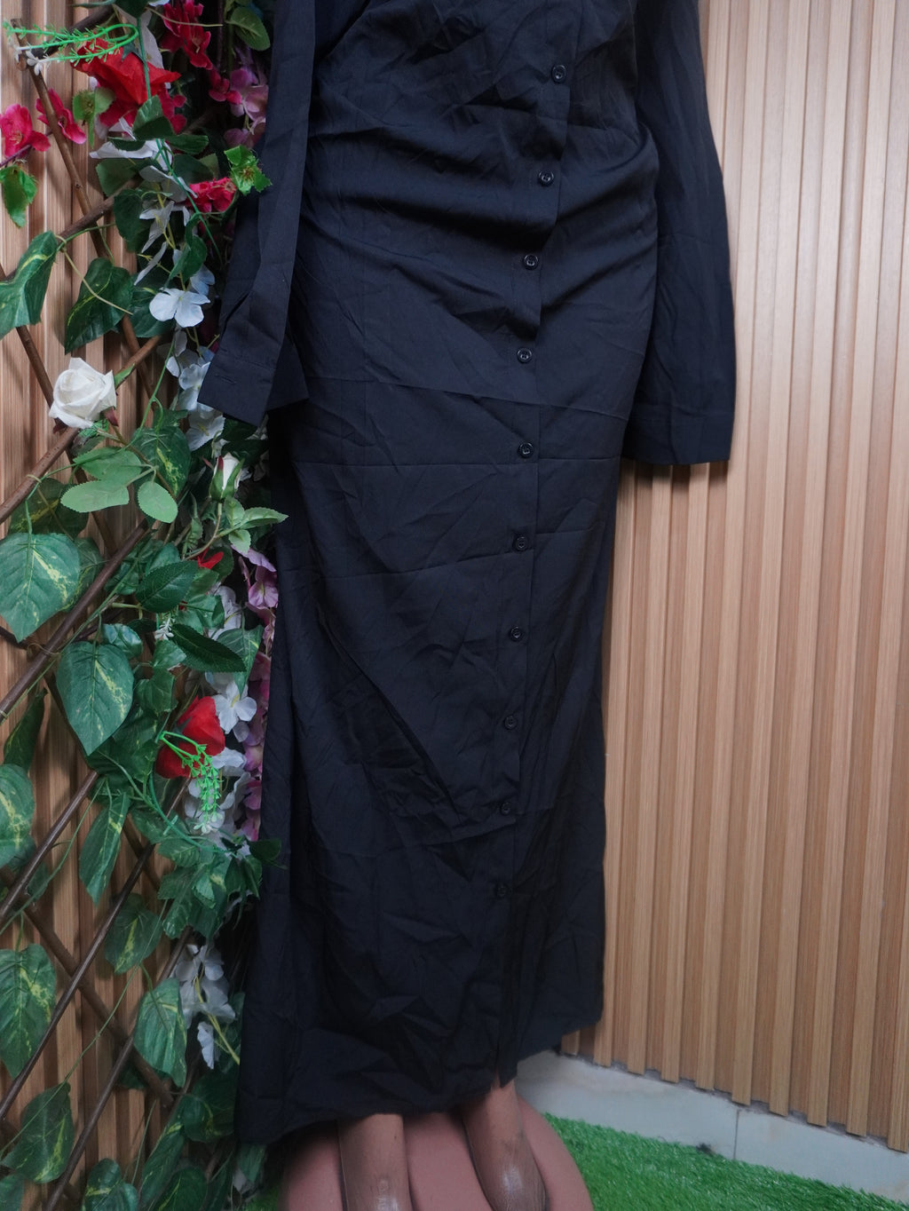 Robe droite longue manches longues avec boutons-XL