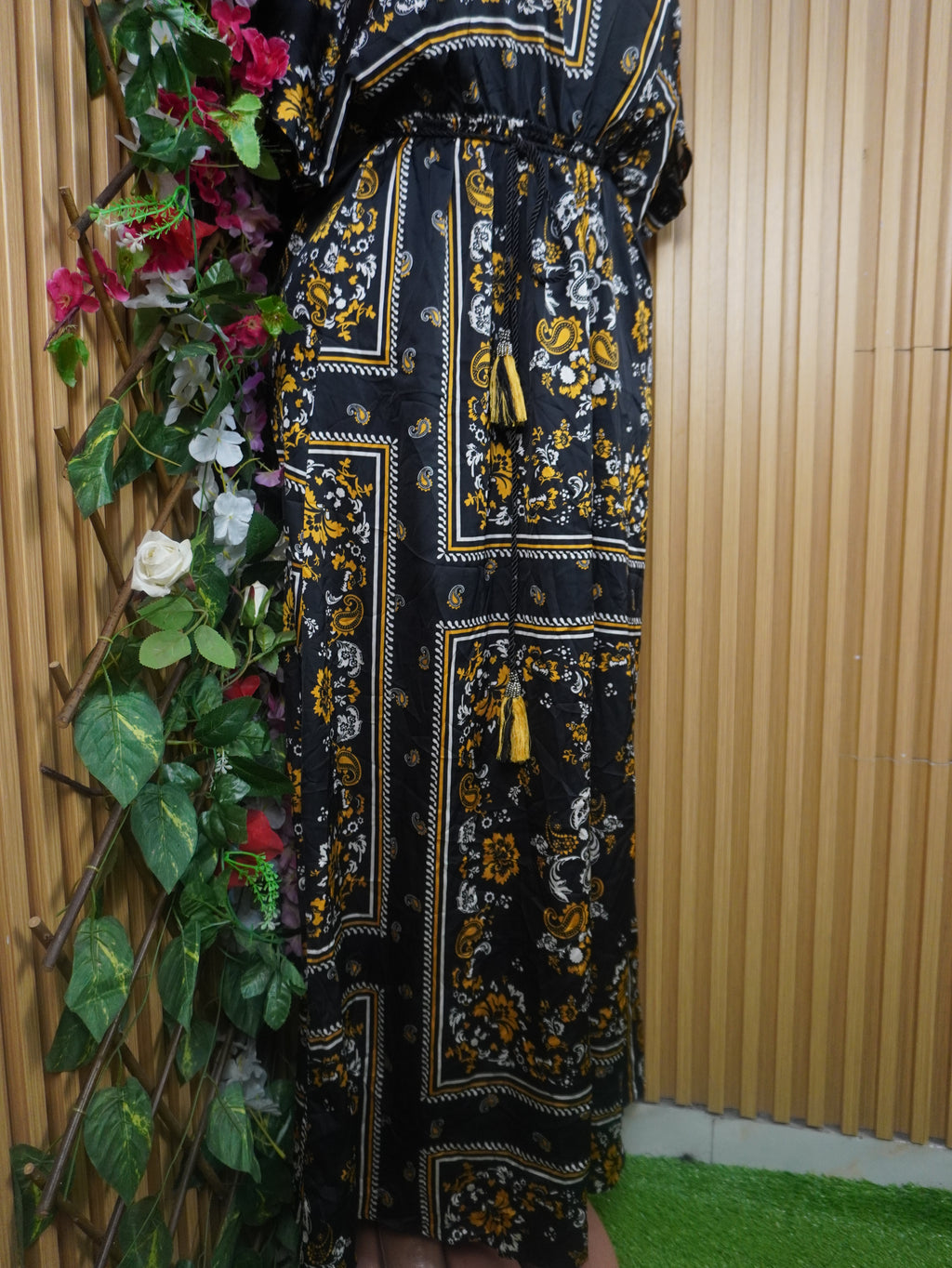 Robe évasée longue manches courtes décolletée-L