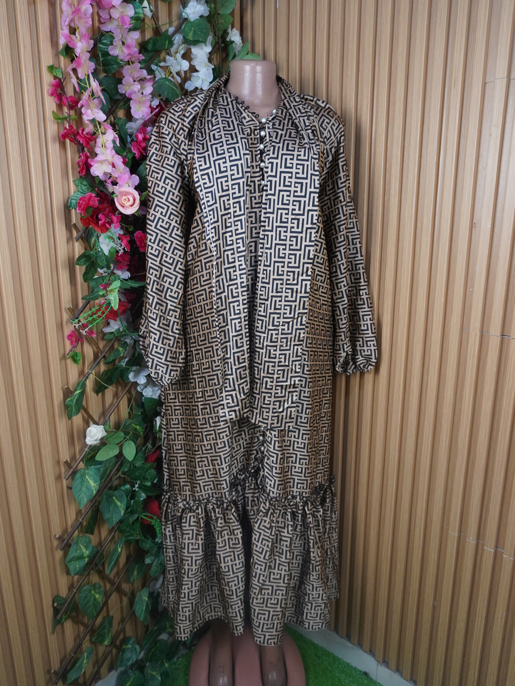 Robe évasée longue manches longues motif versace-XXL