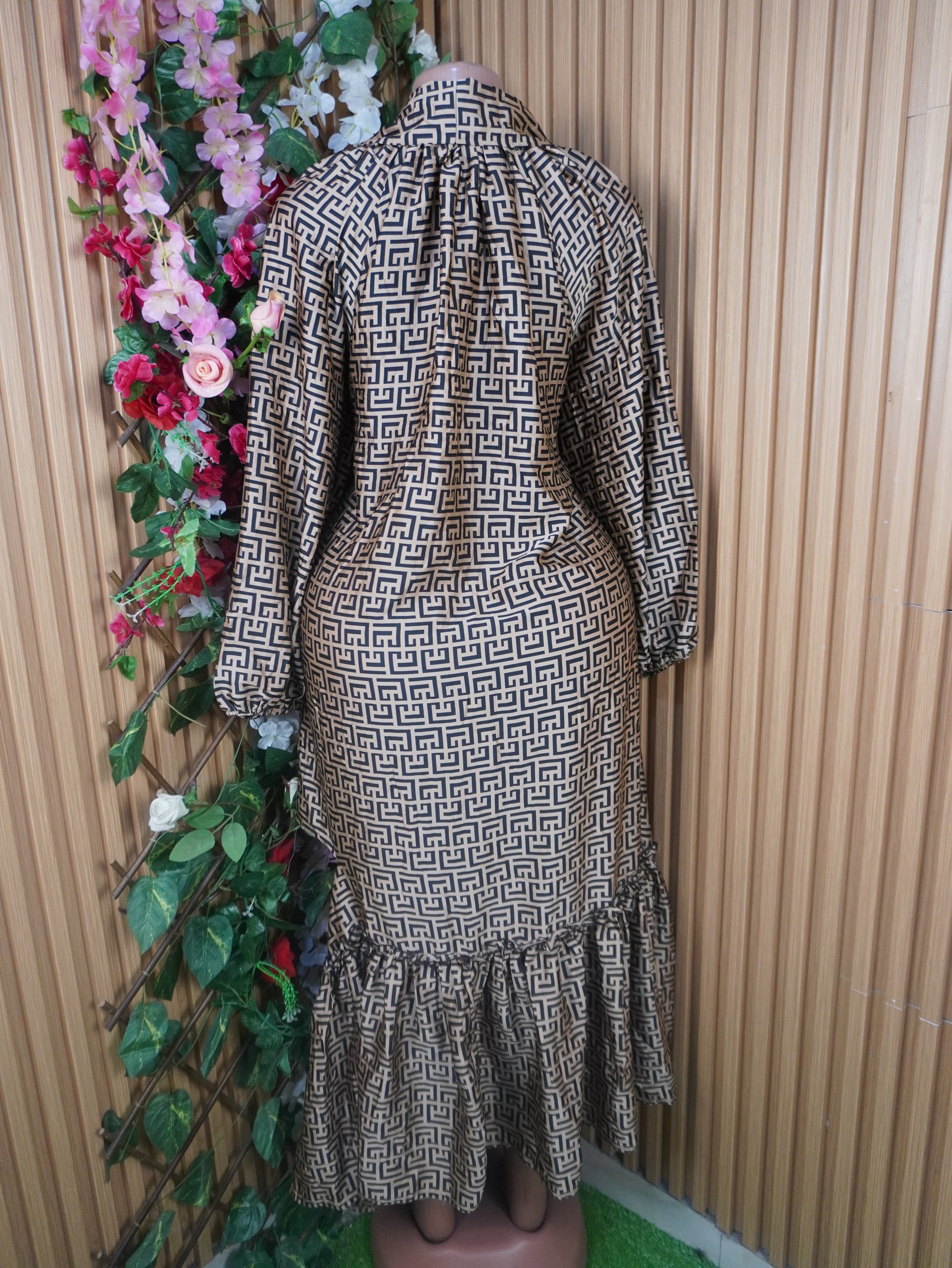 Robe évasée longue manches longues motif versace-XXL