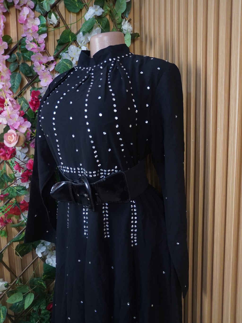 Robe évasée longue manches longues col mao-XXL