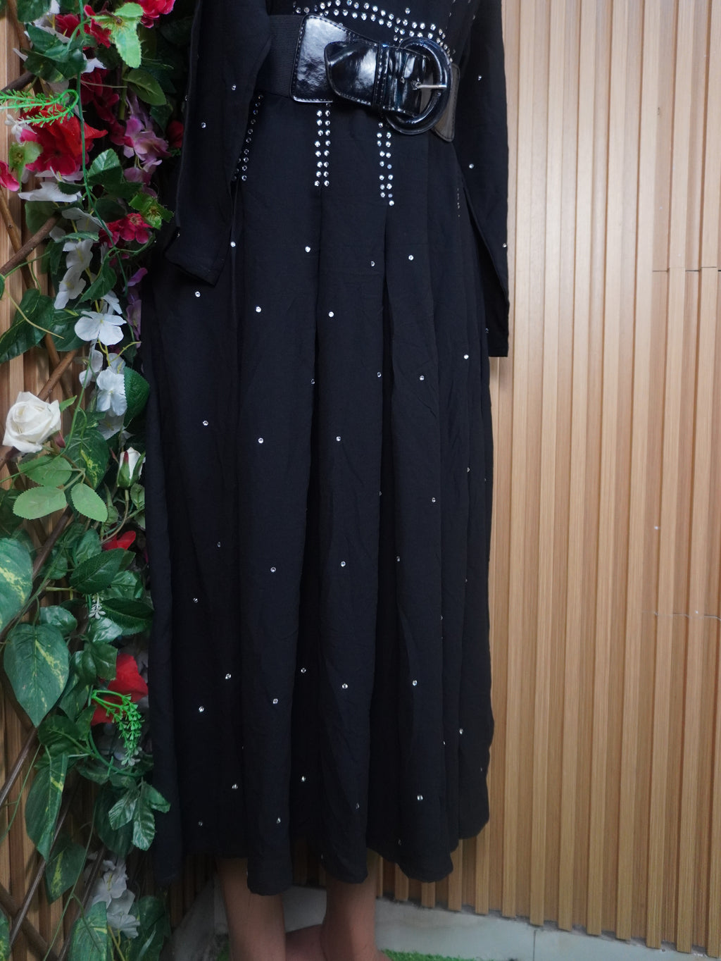 Robe évasée longue manches longues col mao-XXL