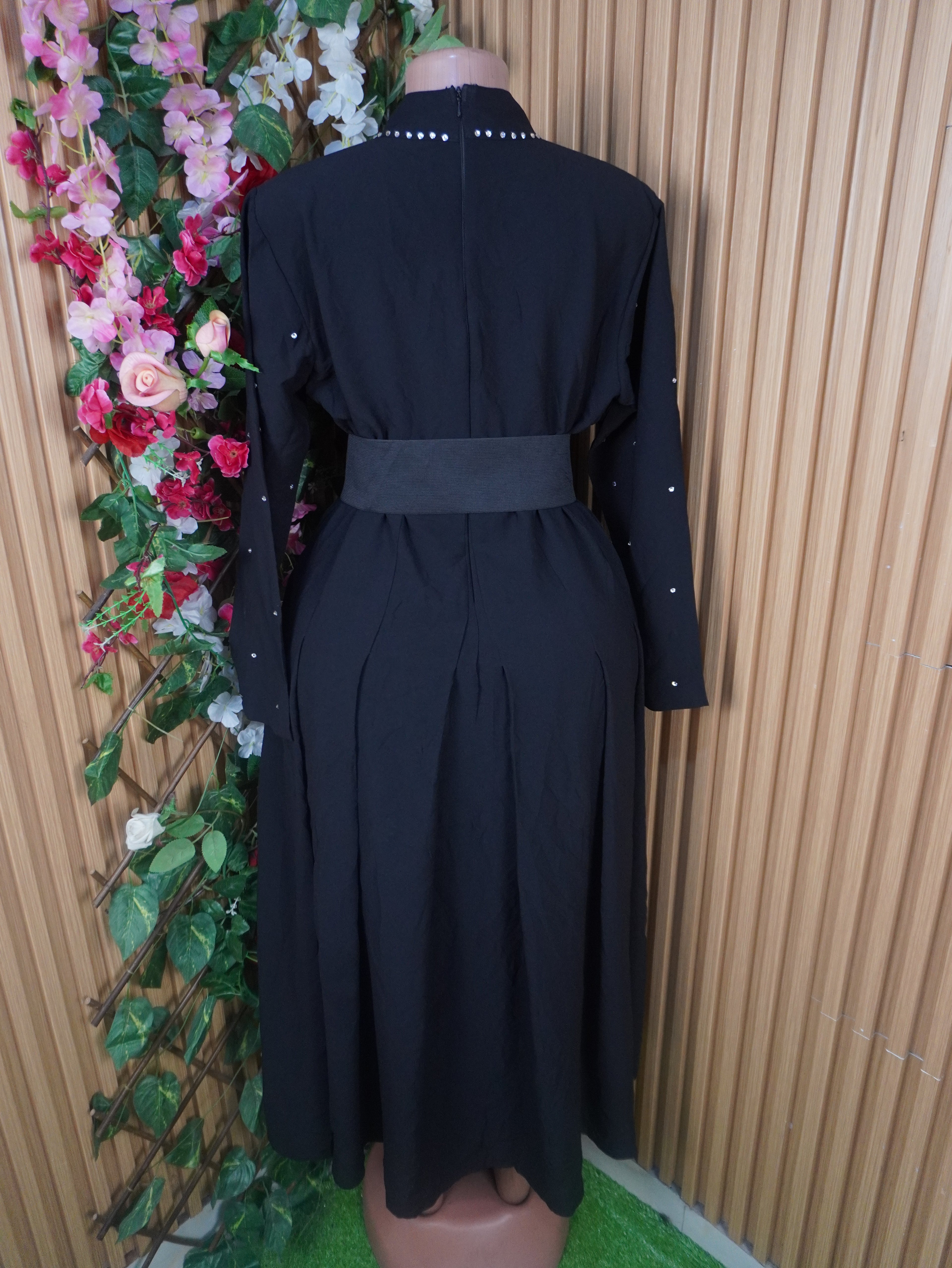 Robe évasée longue manches longues col mao-XXL