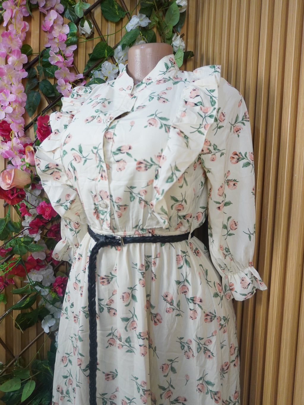 Robe évasée manches longues imprimée fleurie-S