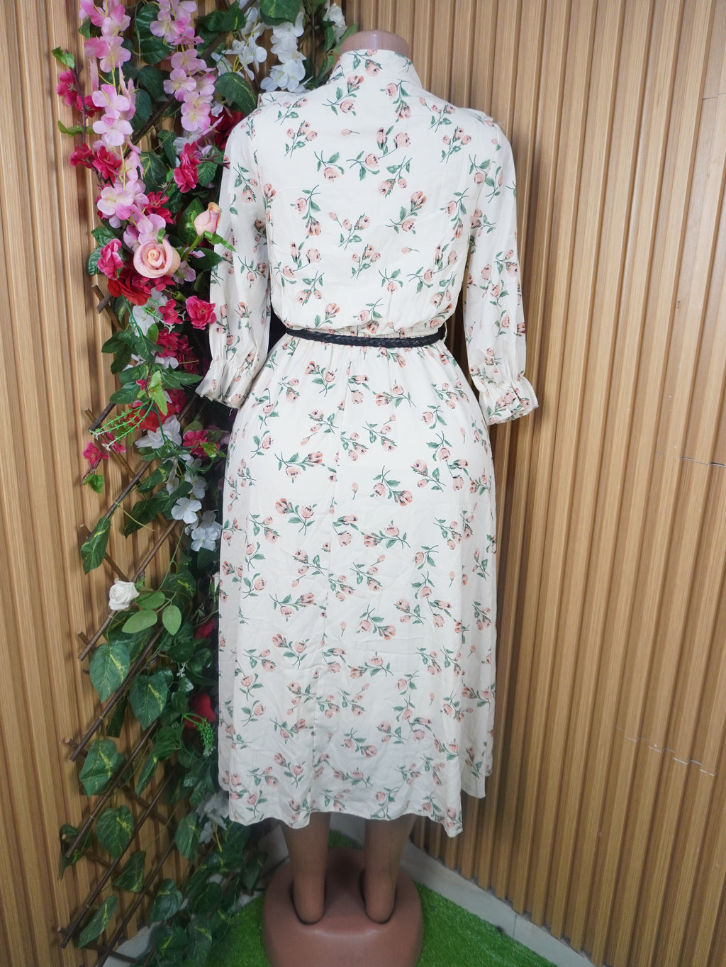 Robe évasée manches longues imprimée fleurie-S