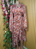 Robe moulante manches longues imprimée fleurie décolletée-L