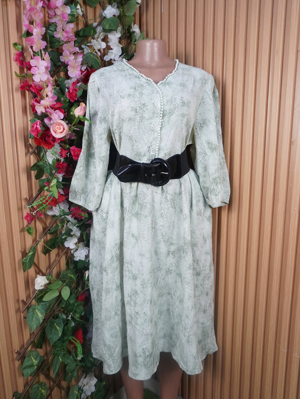 Robe évasée longue manches courtes ceintrée-XXXL