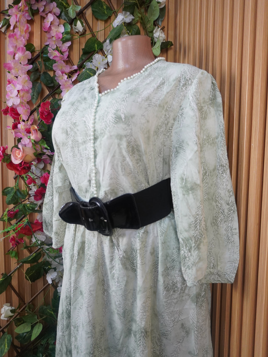 Robe évasée longue manches courtes ceintrée-XXXL