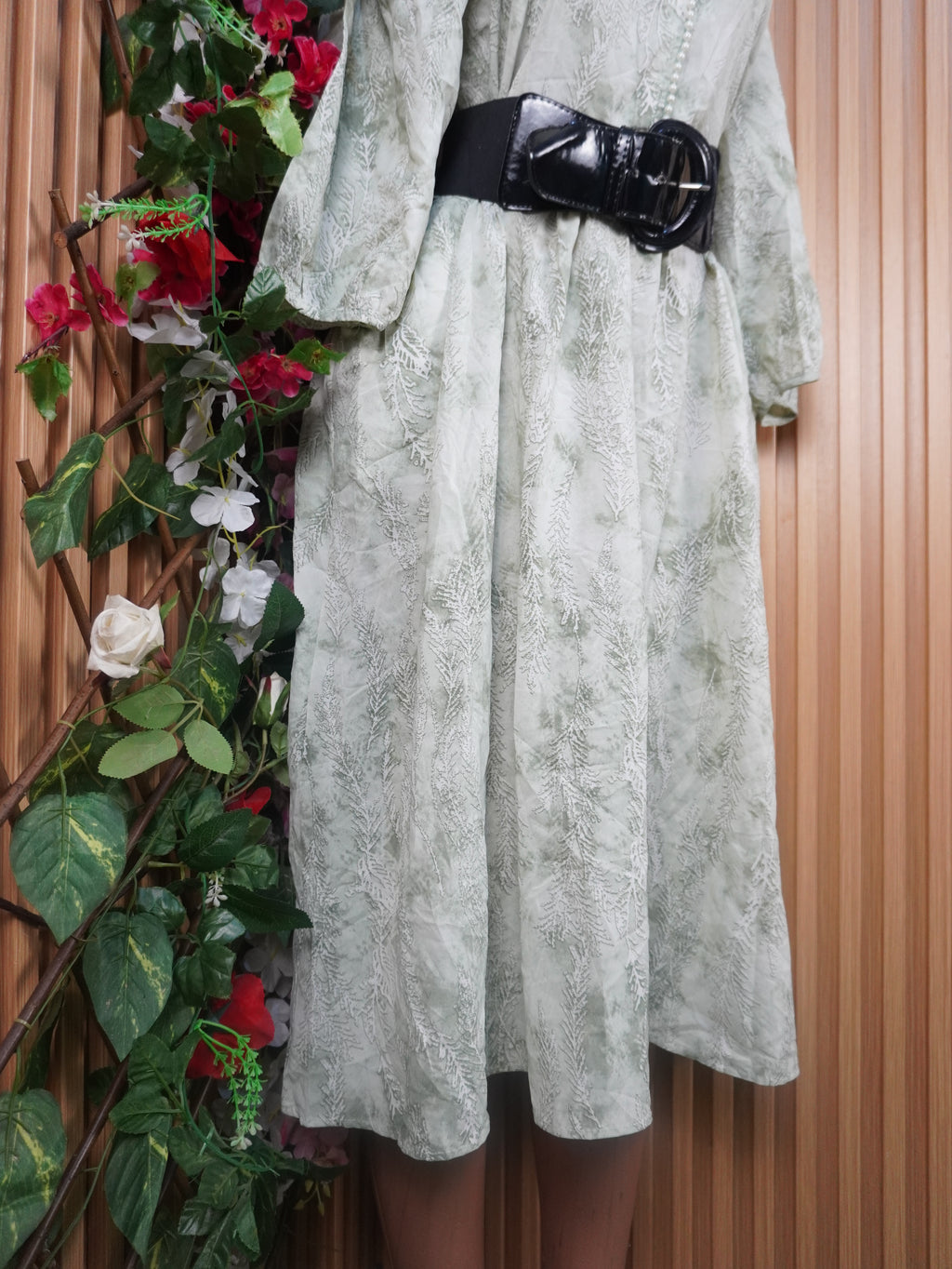 Robe évasée longue manches courtes ceintrée-XXXL