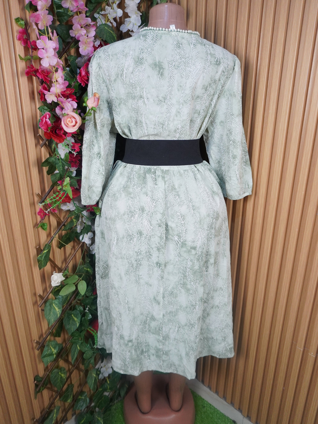 Robe évasée longue manches courtes ceintrée-XXXL