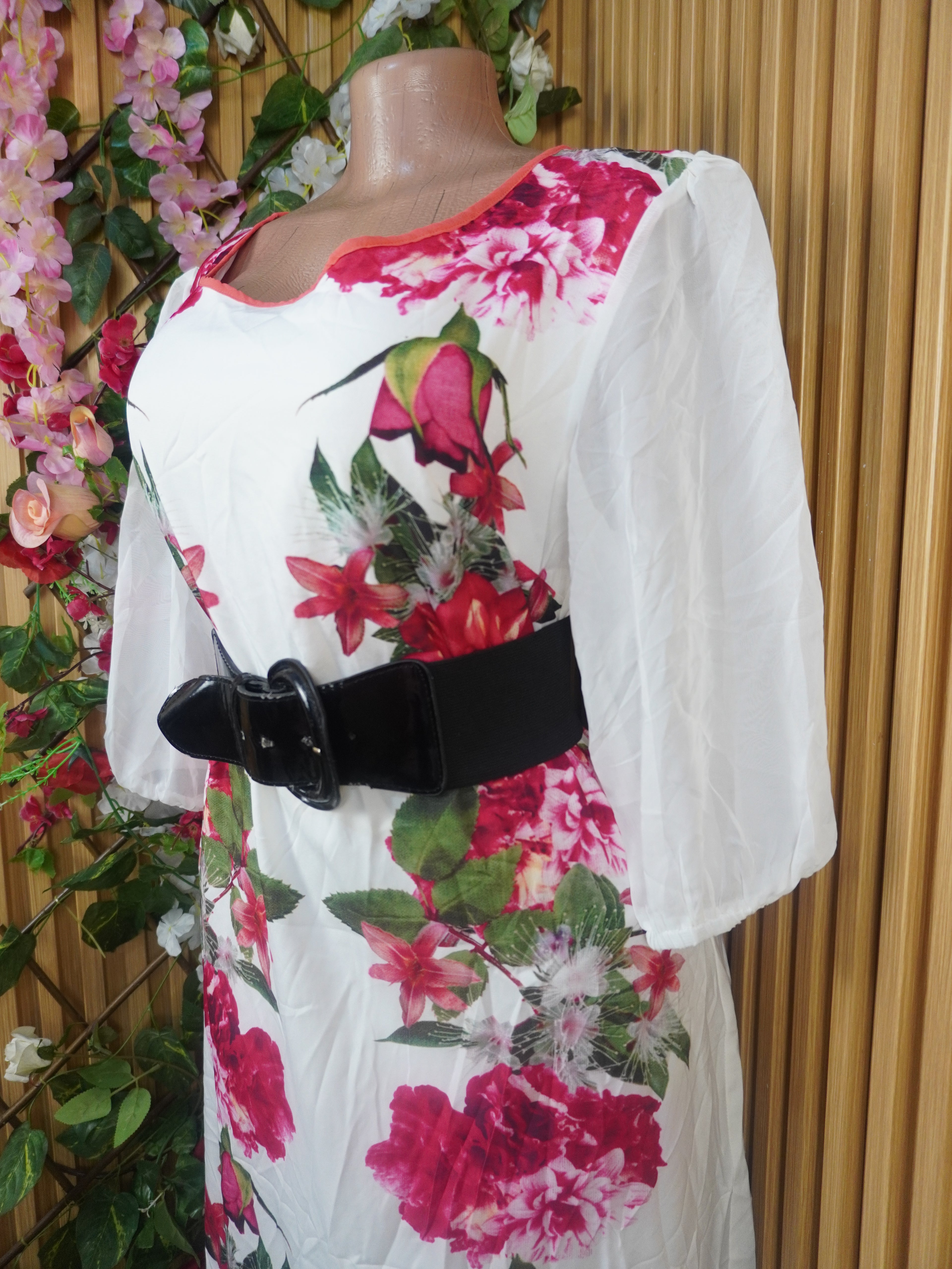 Robe évasée longue manches longues décolletée-XL