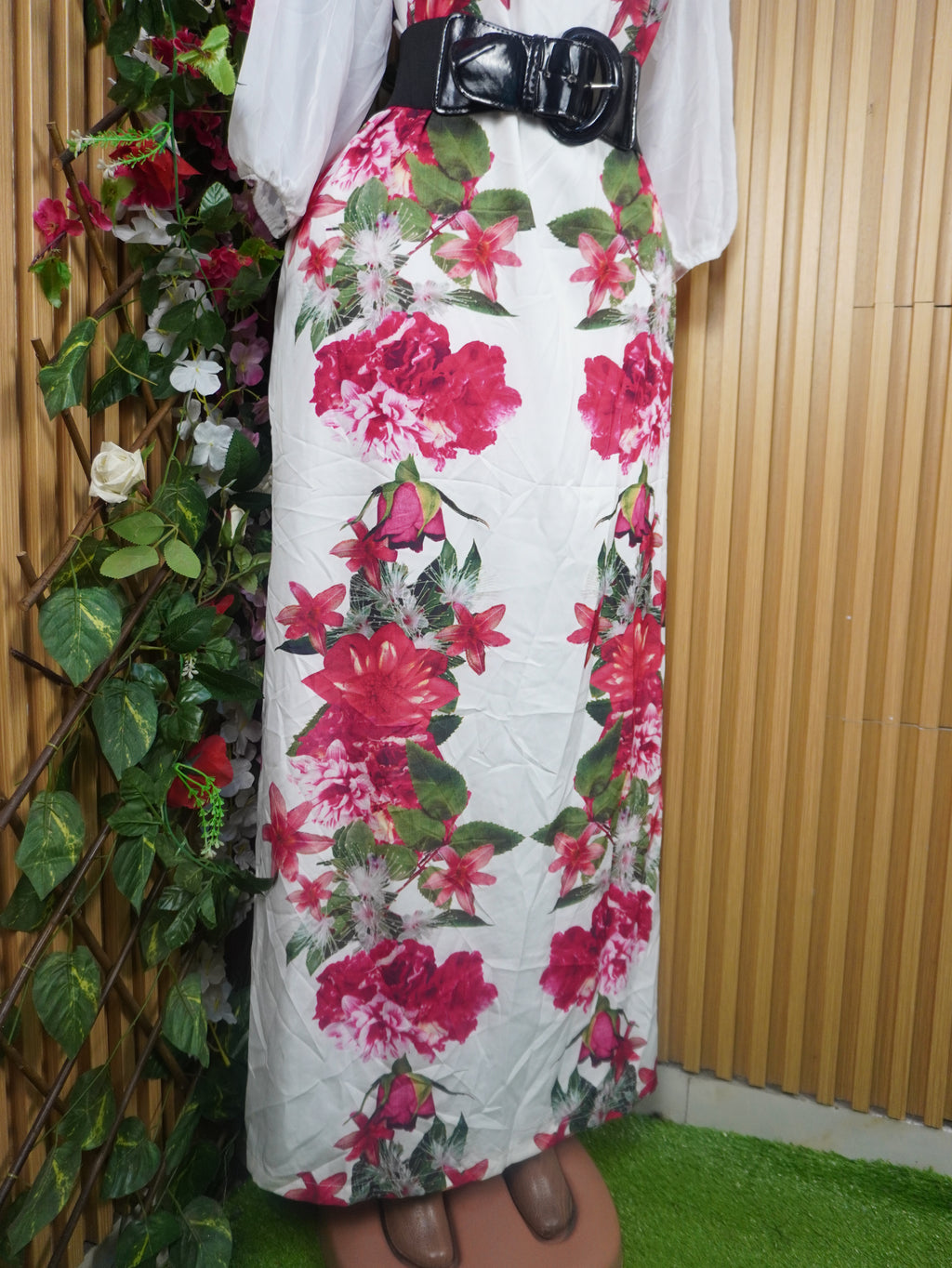 Robe évasée longue manches longues décolletée-XL