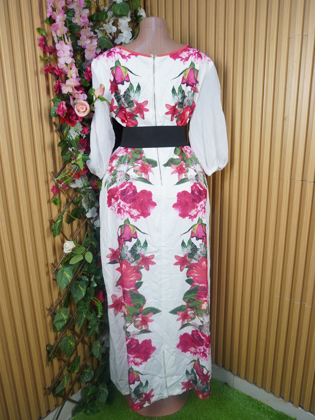 Robe évasée longue manches longues décolletée-XL