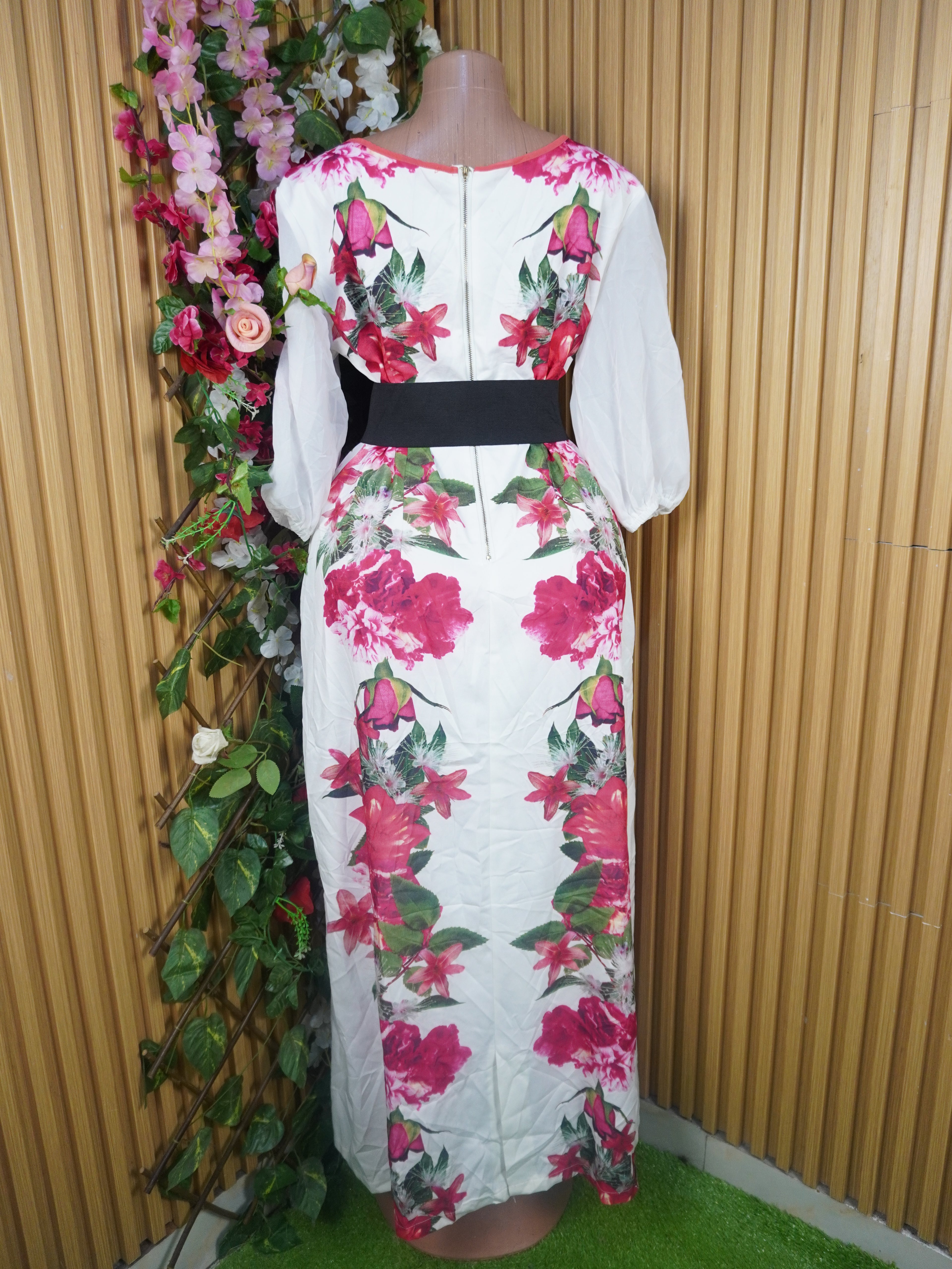 Robe évasée longue manches longues décolletée-XL