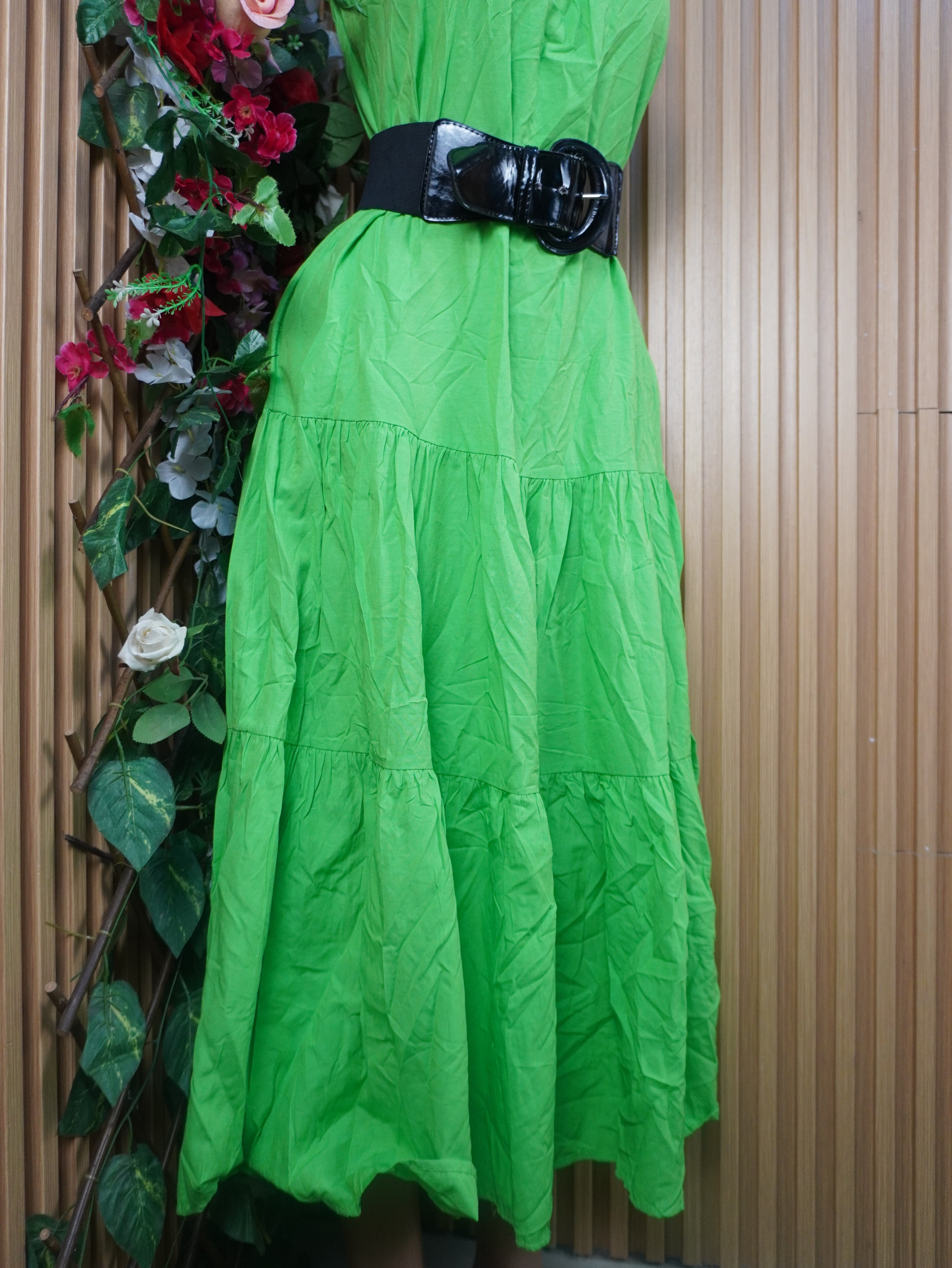 Robe singlet évasée longue à fines bretelles-L