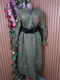 Robe évasée longue manches longues col chemise-XL