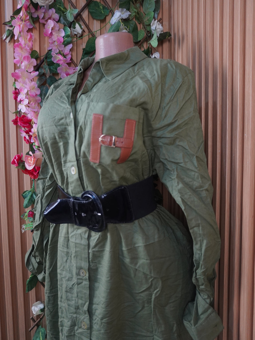 Robe évasée longue manches longues col chemise-XL