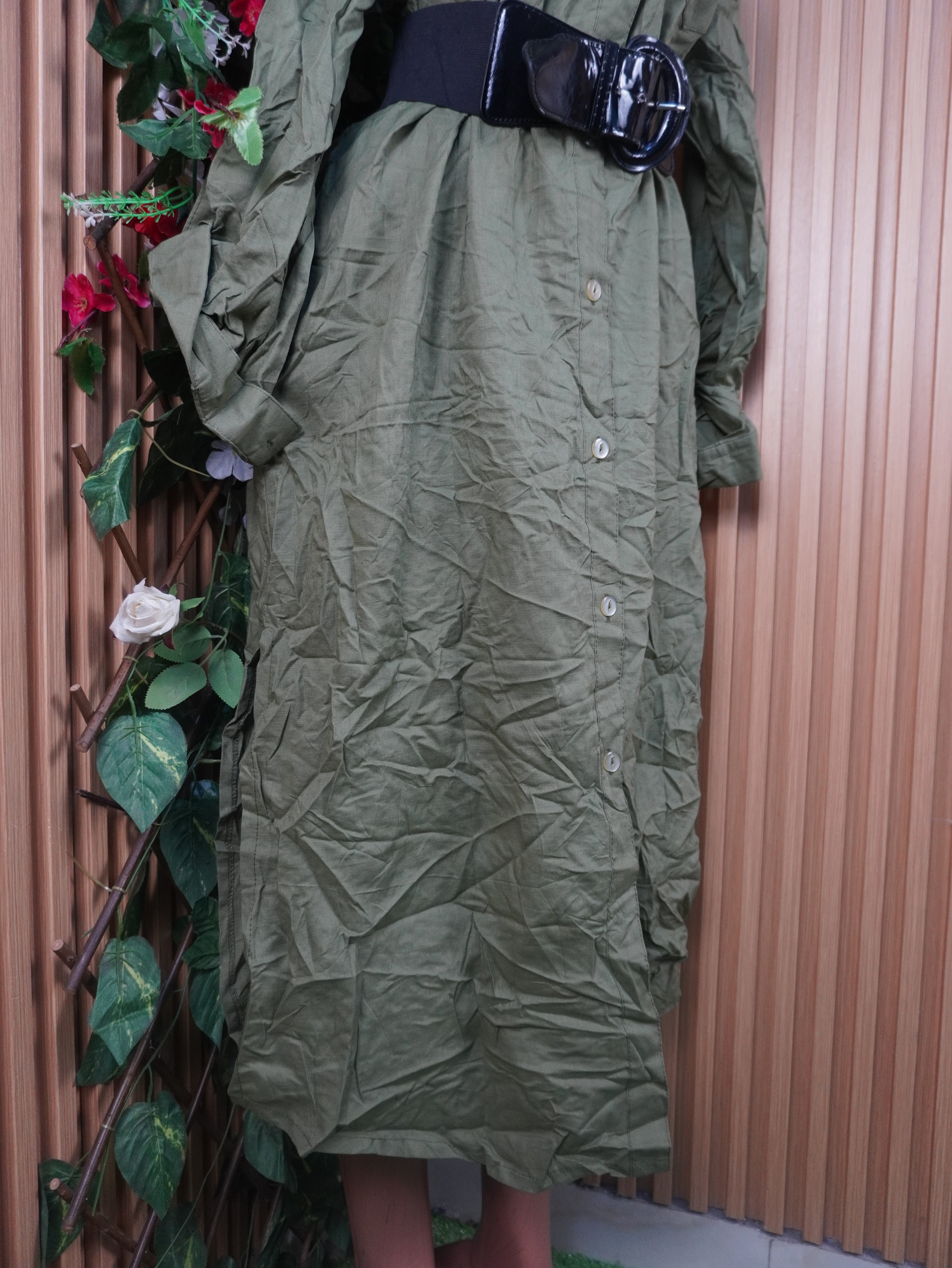 Robe évasée longue manches longues col chemise-XL